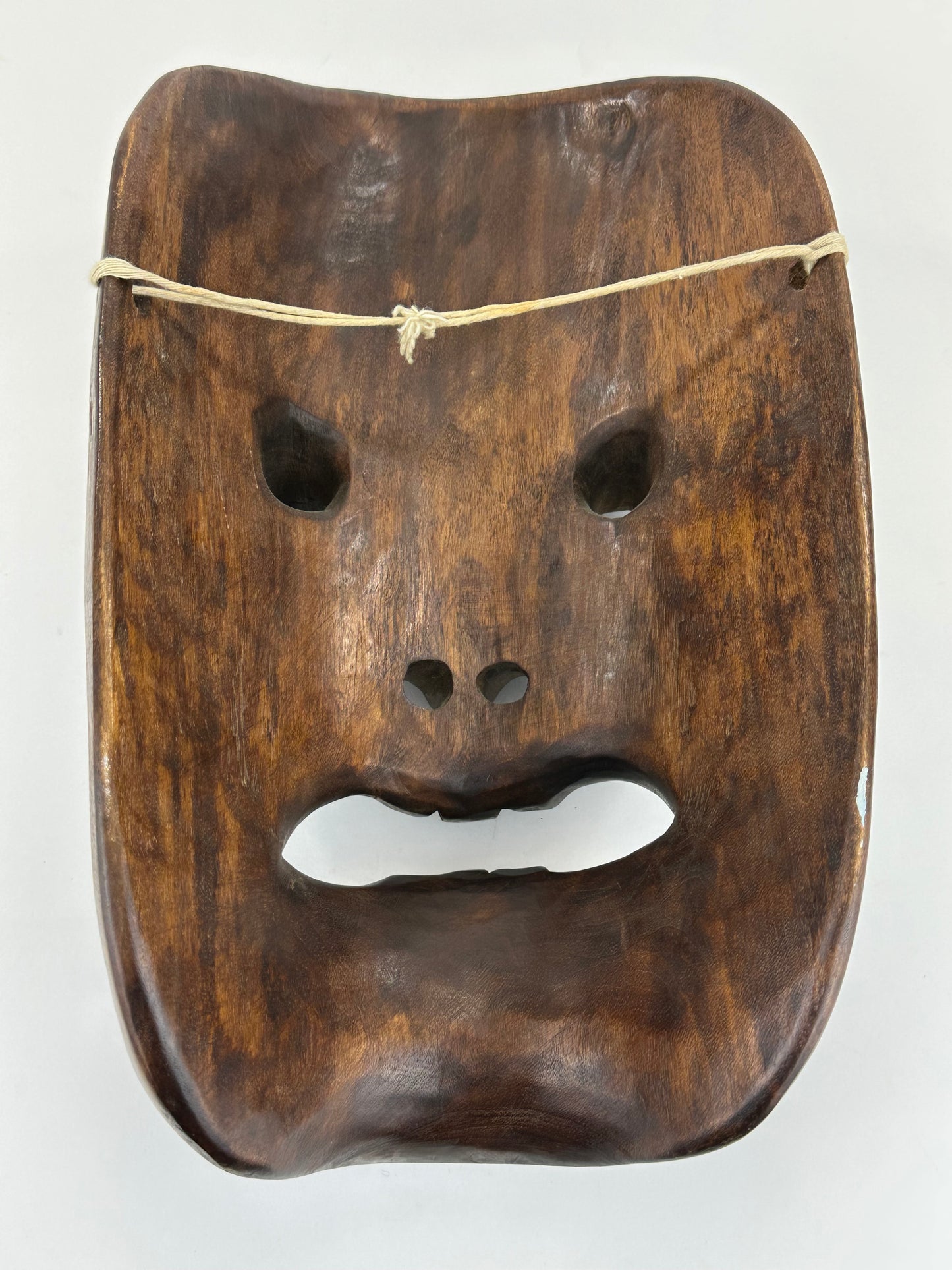 Vintage Japanese c1950's Folk Art Oni Mask Hand Carved Wood Wall Hanging 13"