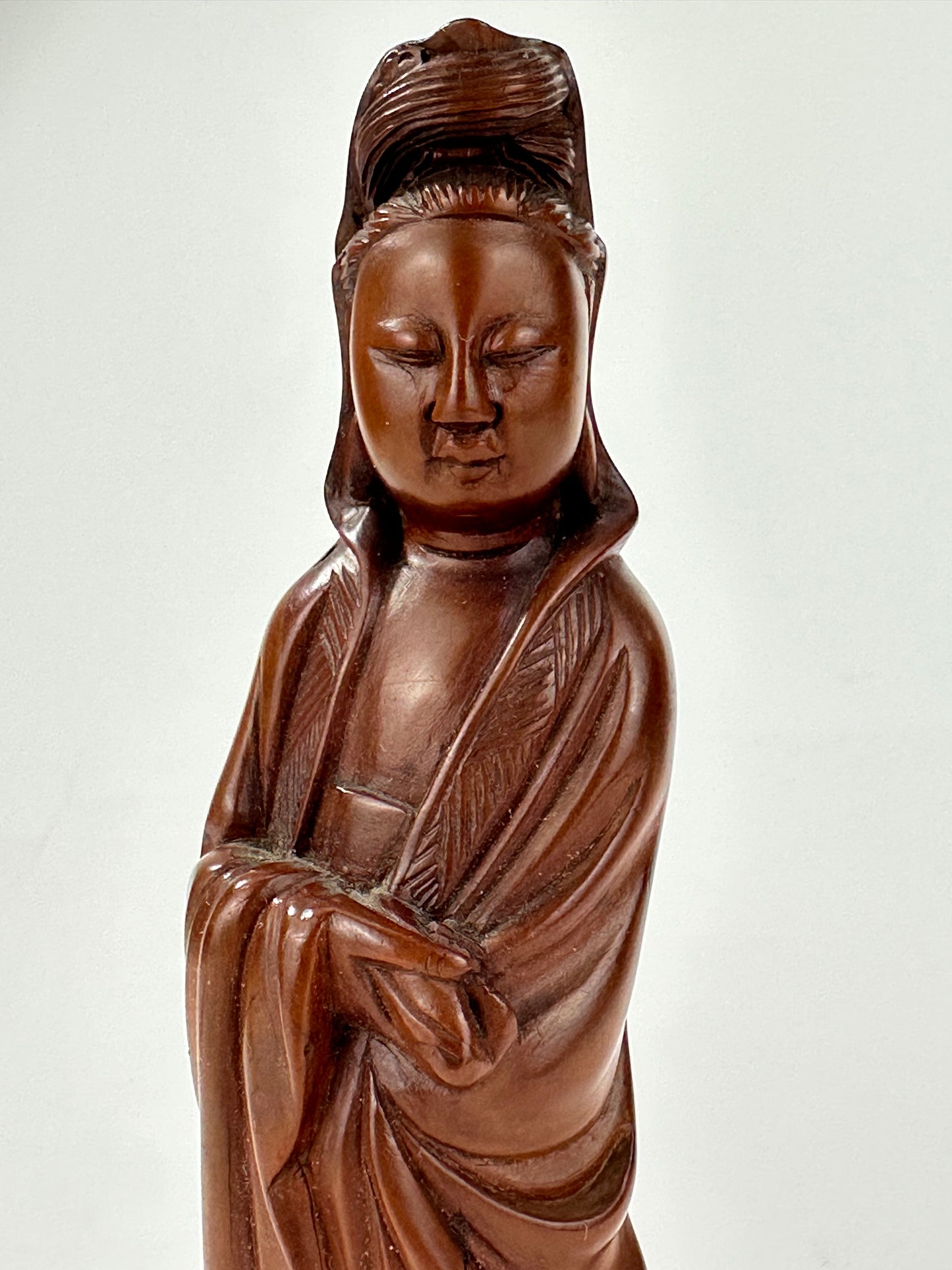 Vintage Chinese Hand-Carved Quan-Yin Figurine Sculpture Folk Figure 6"H