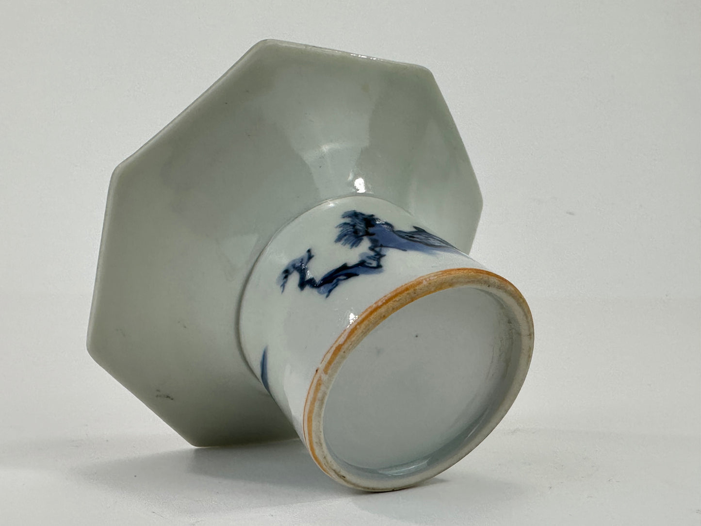 Vintage Japanese Blue and White Porcelain Sake Cup Holder 3.75"W