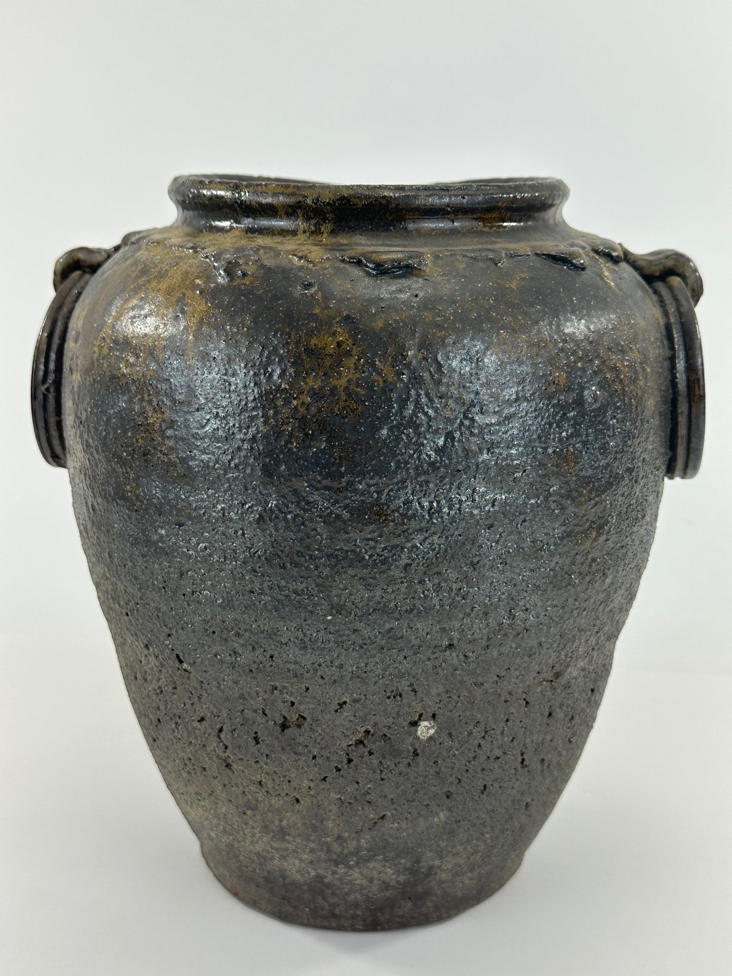 Vintage Japanese Stoneware Vase with Natural Ash Glaze Drips 10.5"H