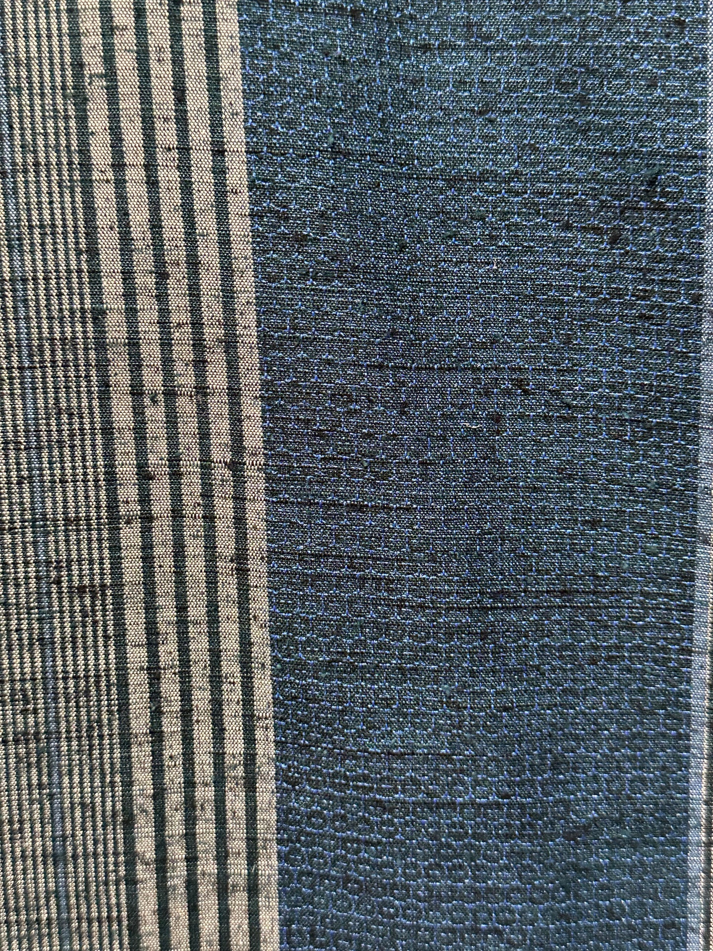 Japanese Yuki Tsumugi Silk Kimono Hand Woven Teal Stripes