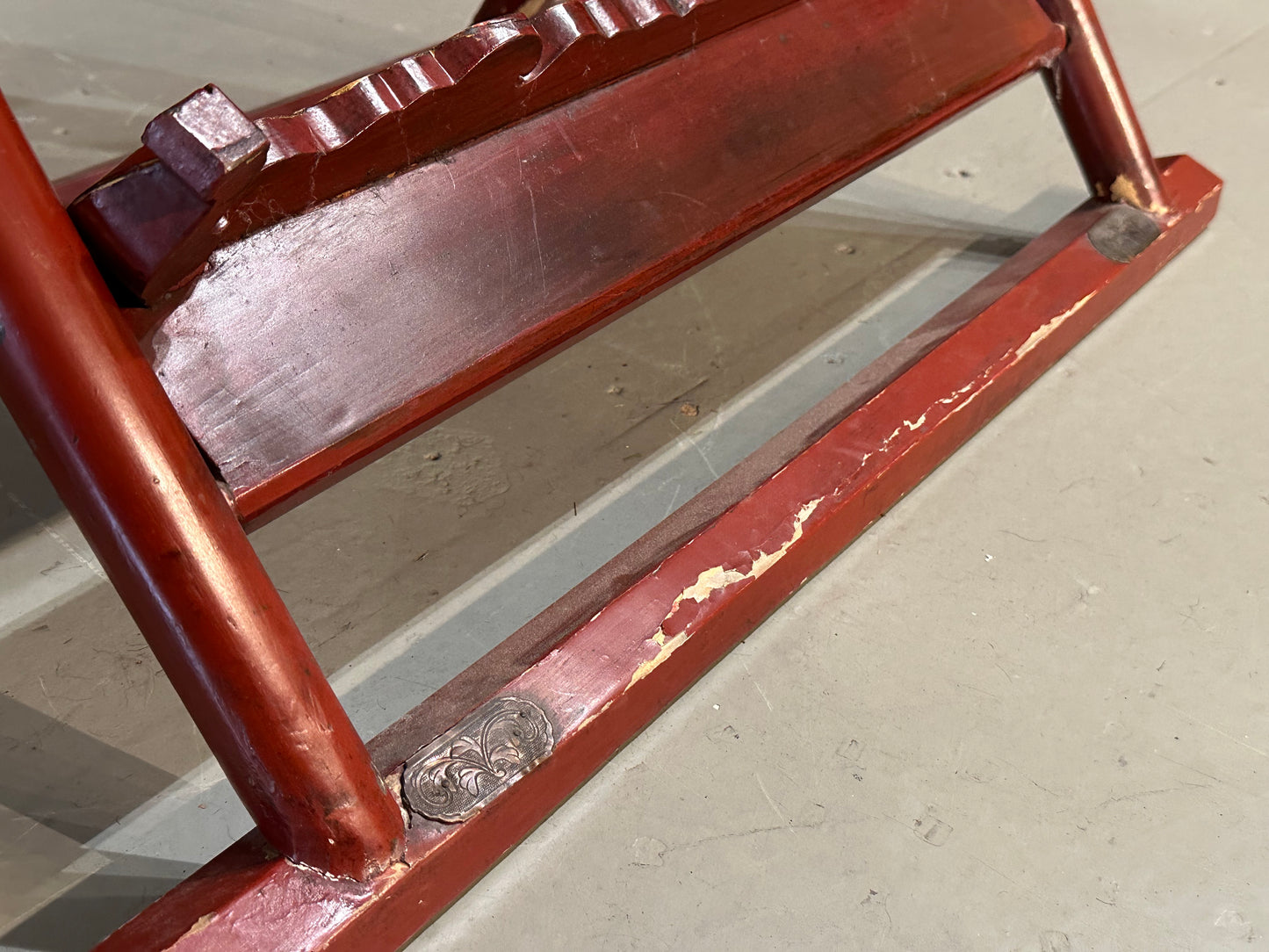 Rare Antique Japanese Edo Era (early 1800's) Red Lacquer Folding Chair 41"