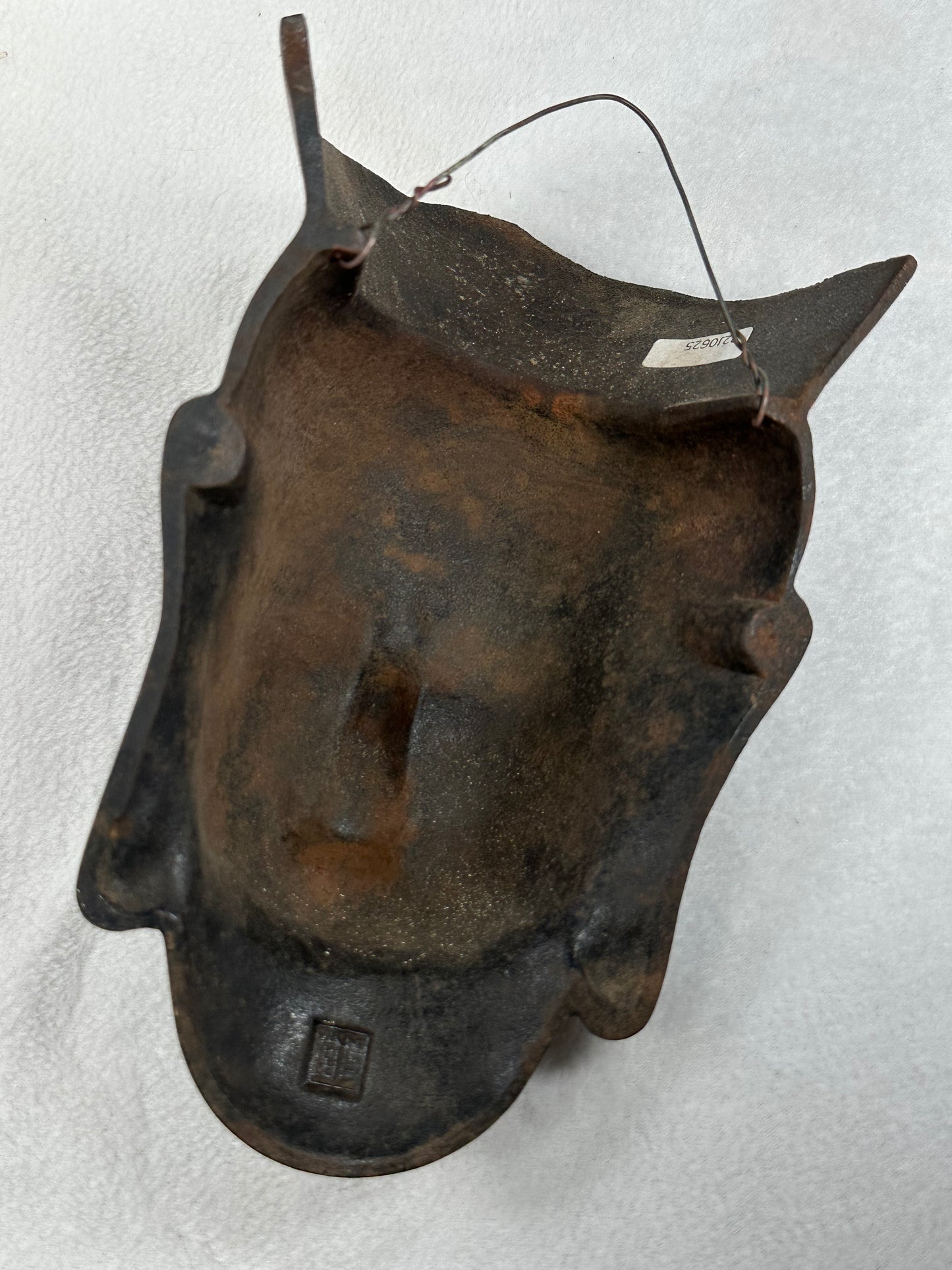 Vintage Japanese Cast Iron Mask of Kannon (Bodhisattva) Signed – 8” x 5”