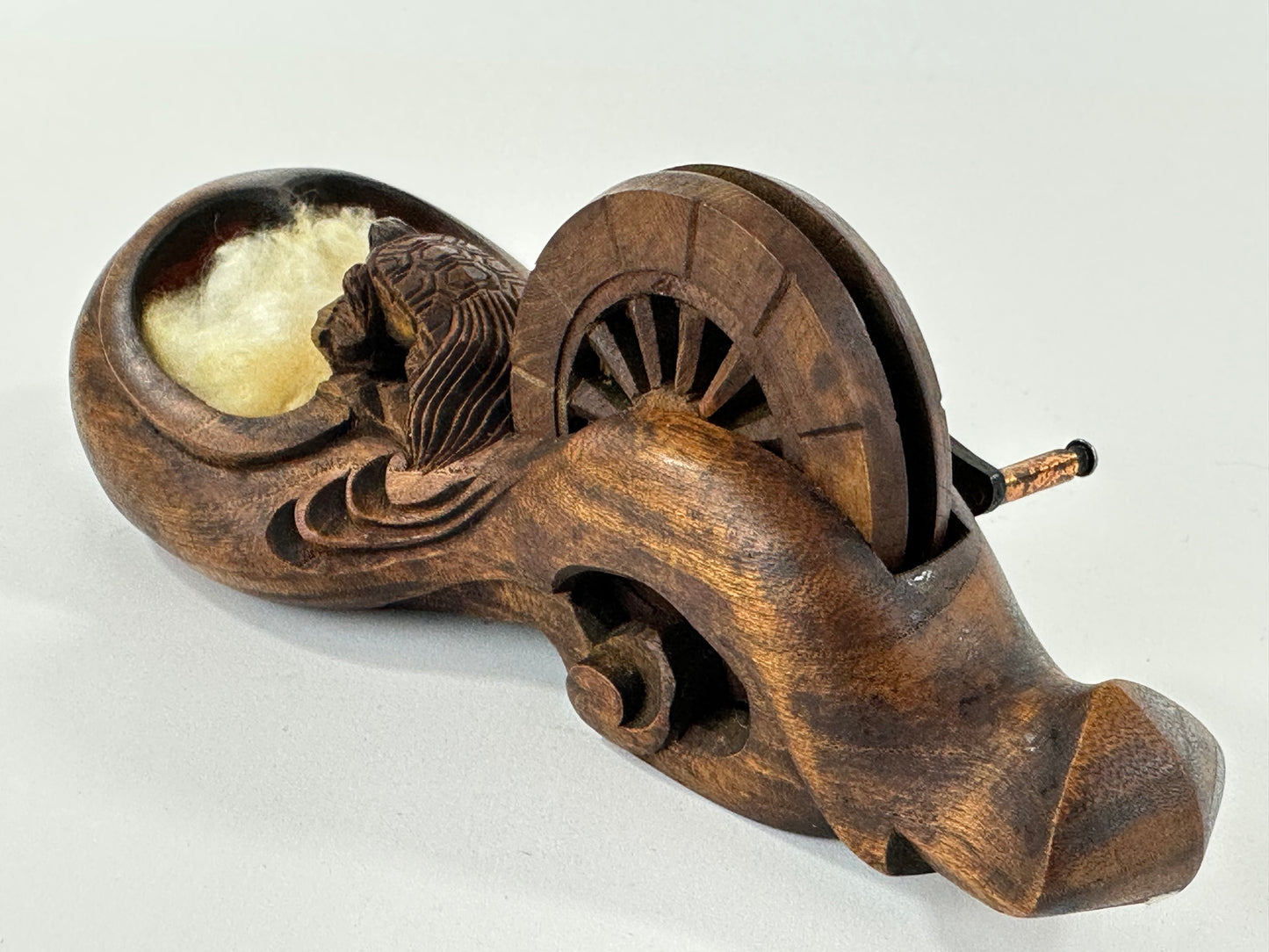 Vintage Japanese Carved Wood Sumitsubo Ink-Line Tool with Turtle Motif 8"