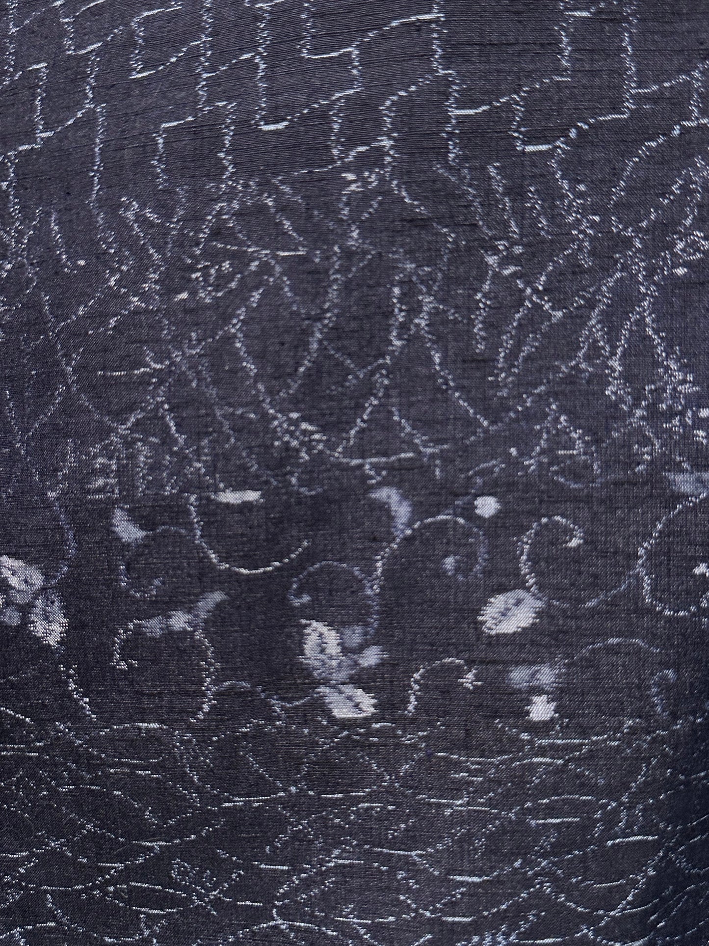 Japanese Tsumugi Ojiya Silk Kimono Hand Spun Dark Blue Asanoha