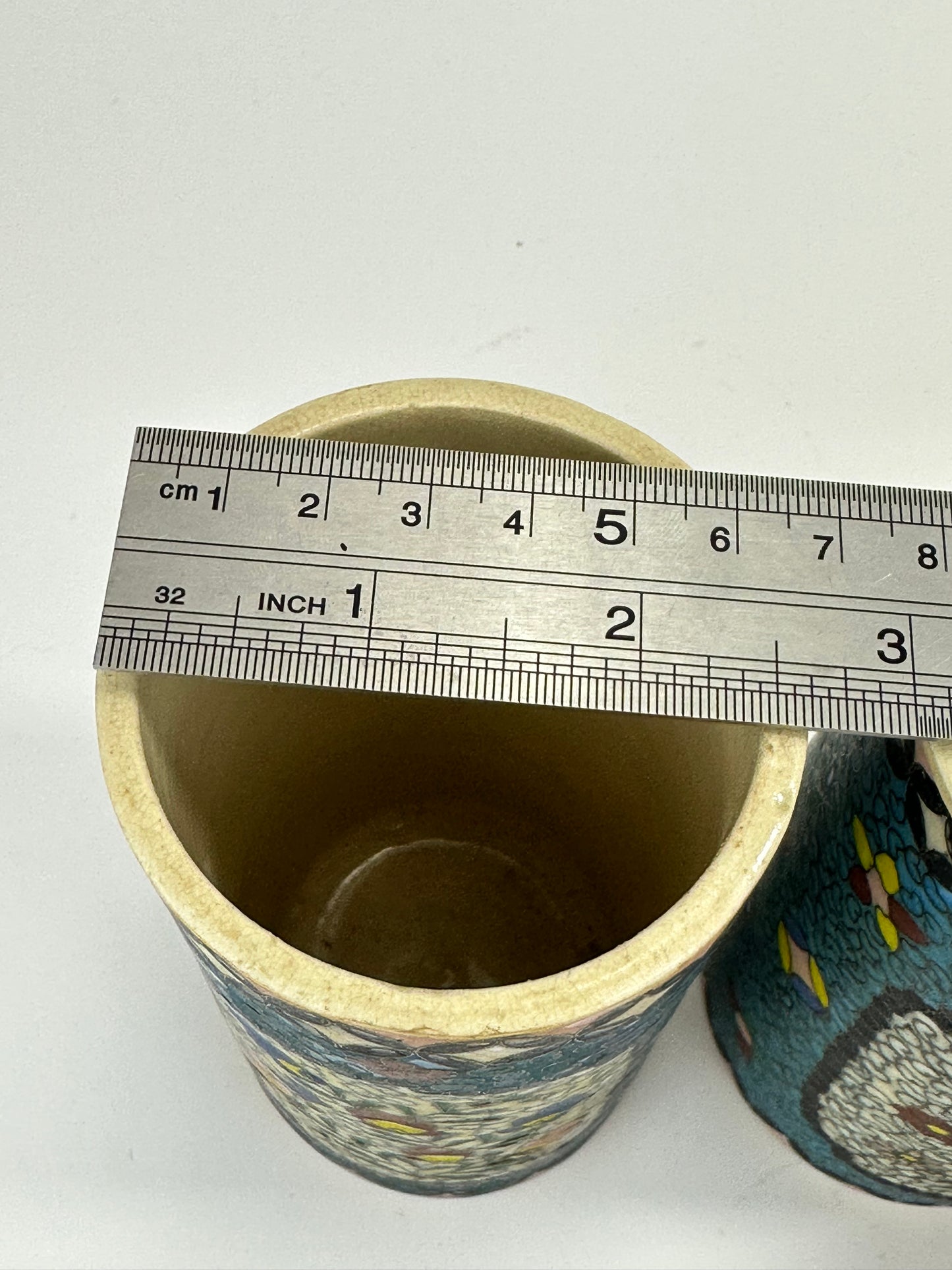 Antique Japanese Kinkozan Style Cloisonné Brush Pots Pair 5.25"H