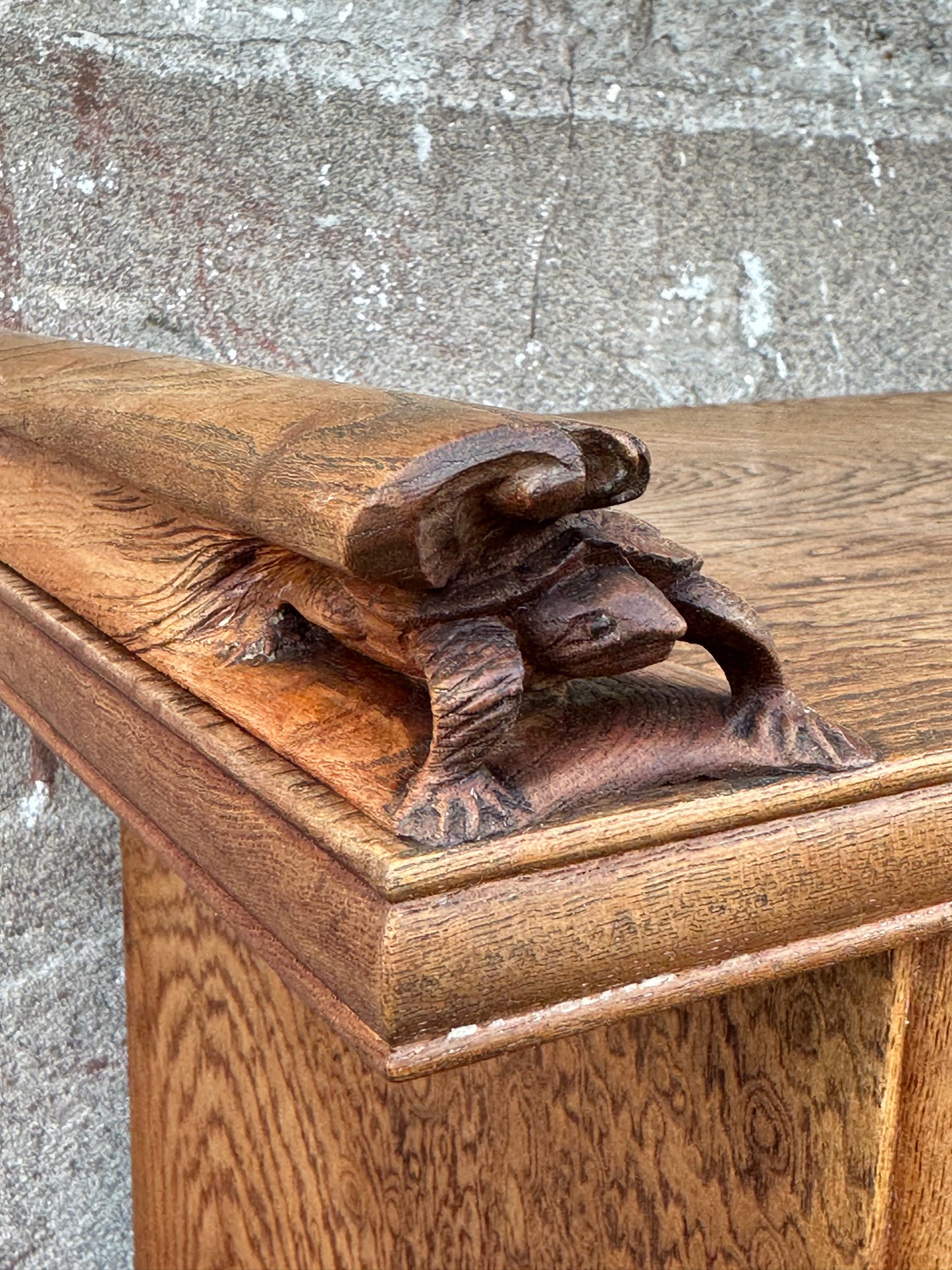 Rare Antique Japanese Keyaki Chadansu c1937 Cabinet Carved Crane & Turtle Finials Persimmon Trim 36"W