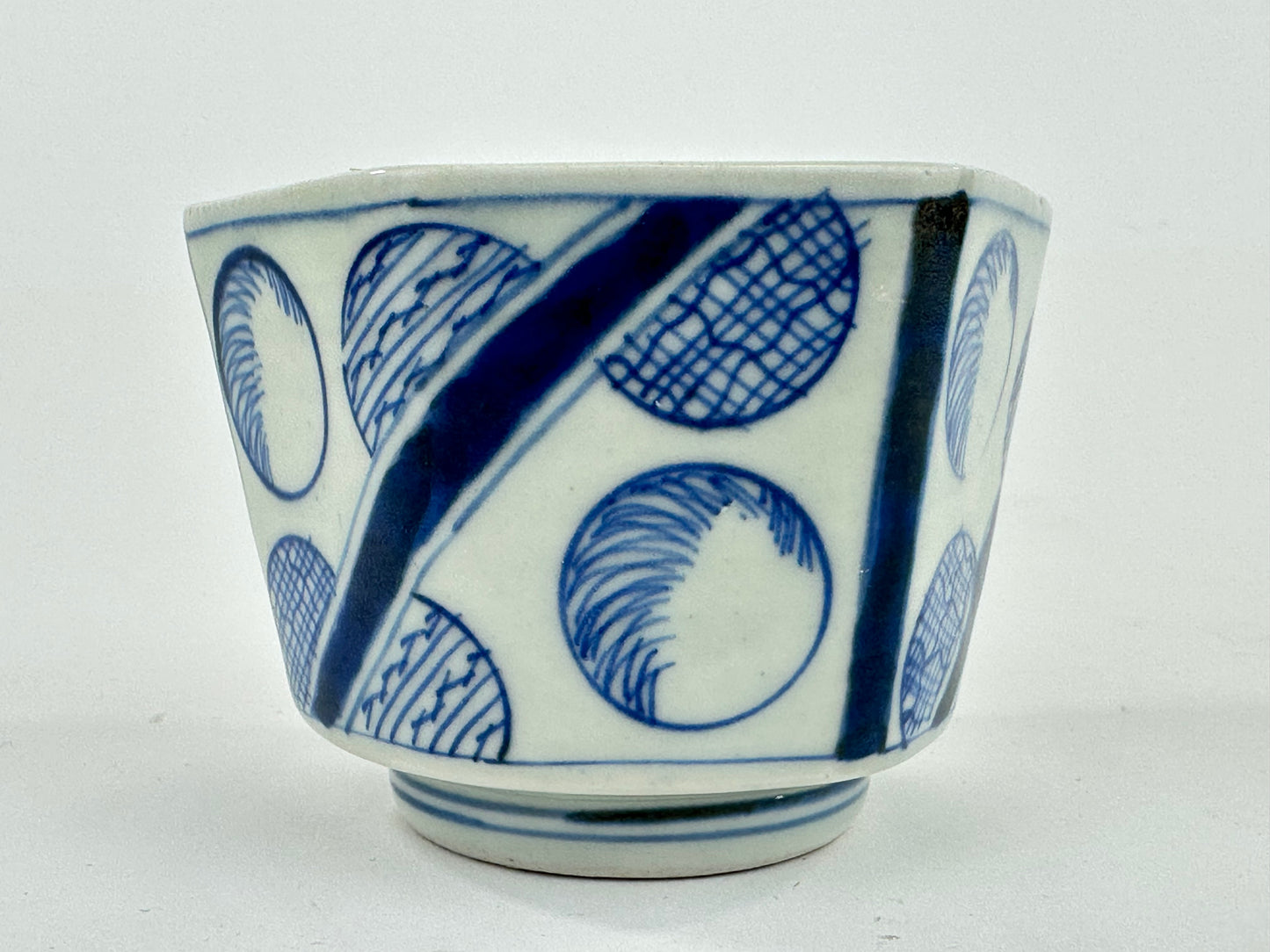 Antique Japanese Arita Imari Blue & White Hexagonal Porcelain Cup 19thC