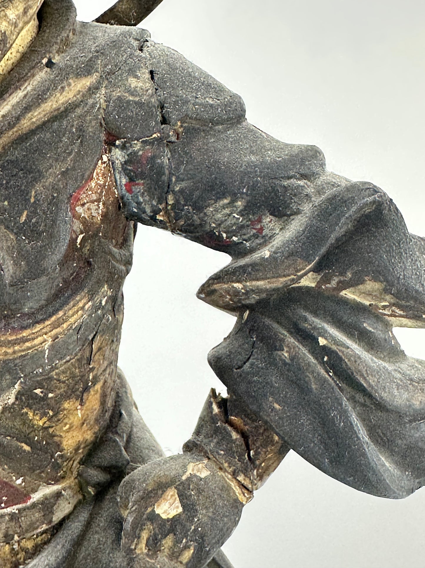 Antique Japanese Wooden Statue of Bishamonten Guardian Edo Period 17th-19th C. 22" Tall LS#047