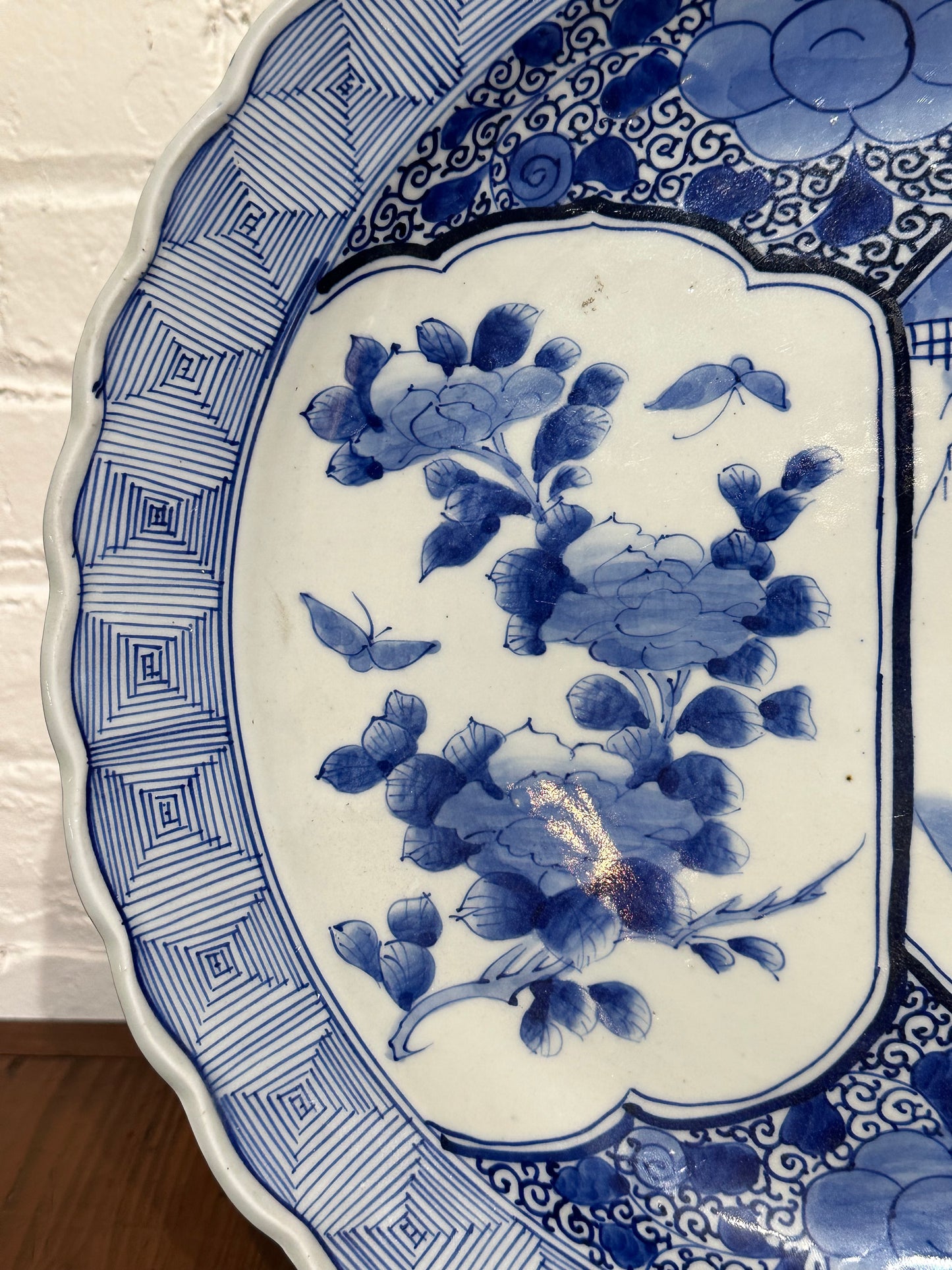 Antique Japanese Late Edo c1850 Ceramic Blue & White Charger 16” Plate
