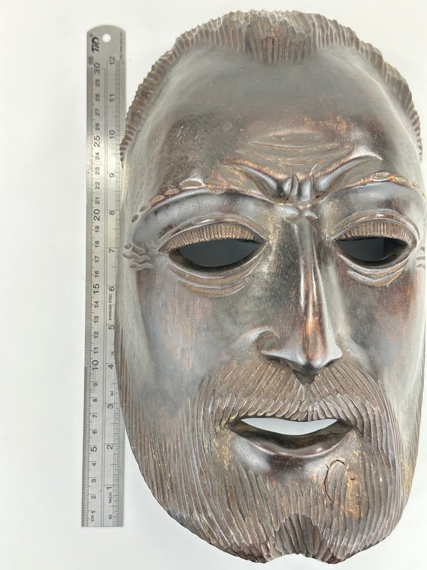 Vintage Japanese c1950's Folk Art Mask Hand Carved Wood Wall Hanging 12"