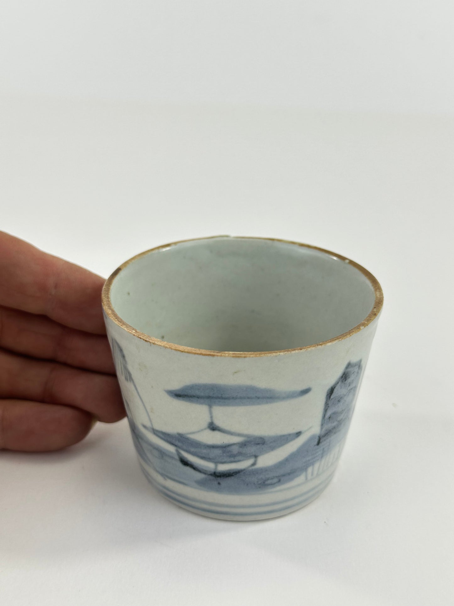 Antique Japanese Edo Period Blue & White Porcelain Sobachoko Sake / Tea Cup 3"
