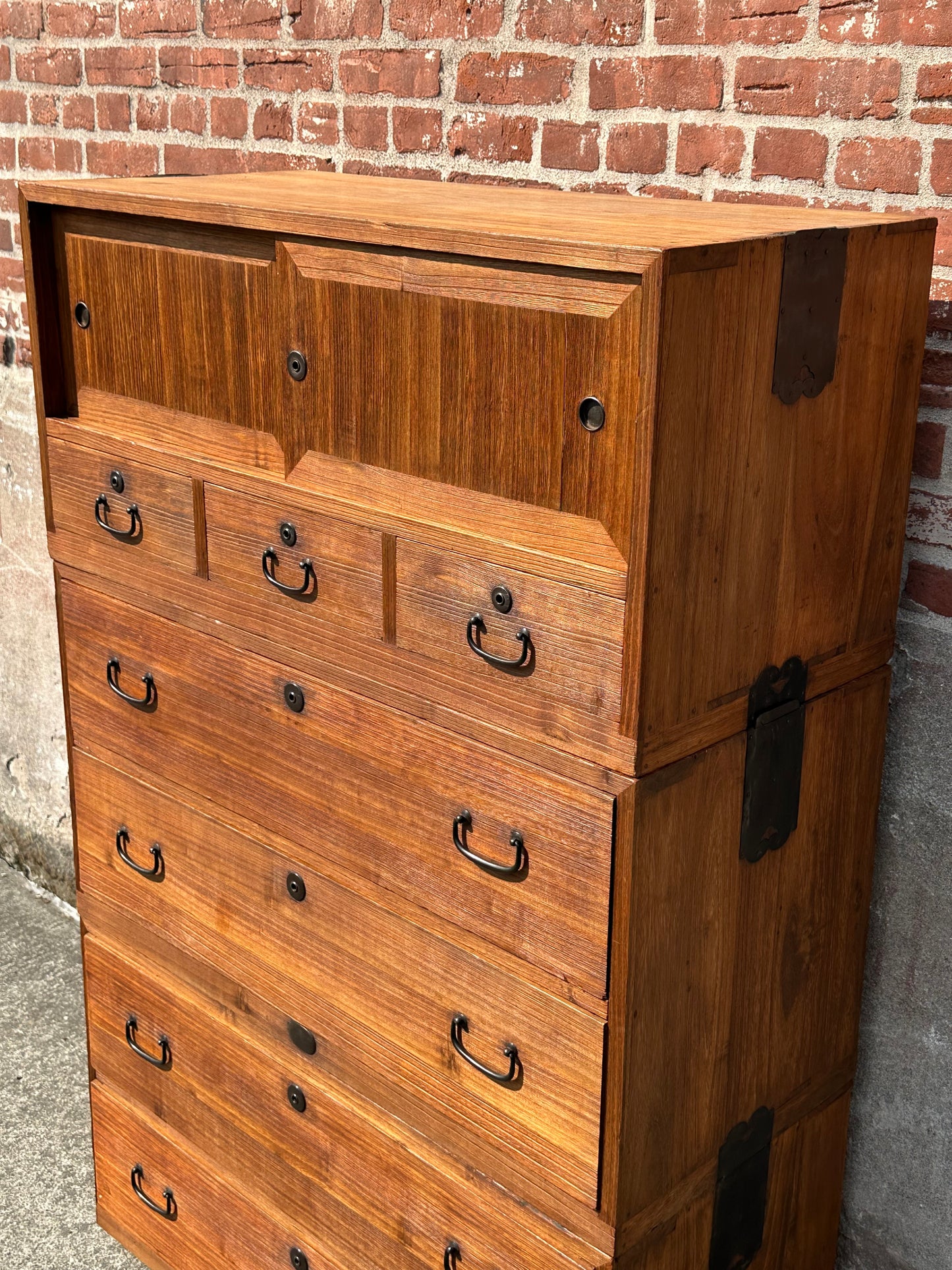 Antique Japanese Ishodansu Clothing Chest Tansu Taisho c1920’s 56”H Kiri Wood