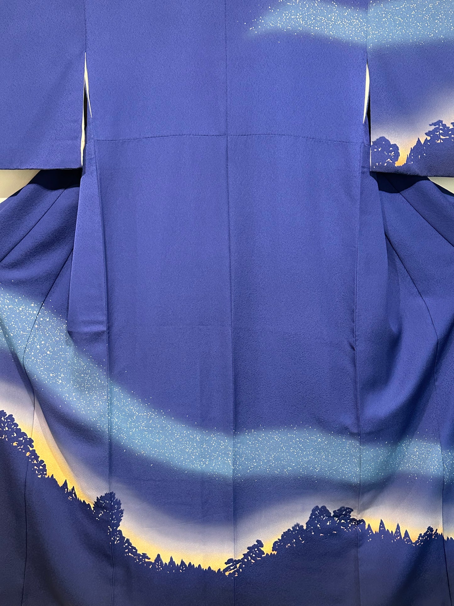 Japanese Signed Silk Houmongi Kimono Hand Painted Night Sky Royal Blue