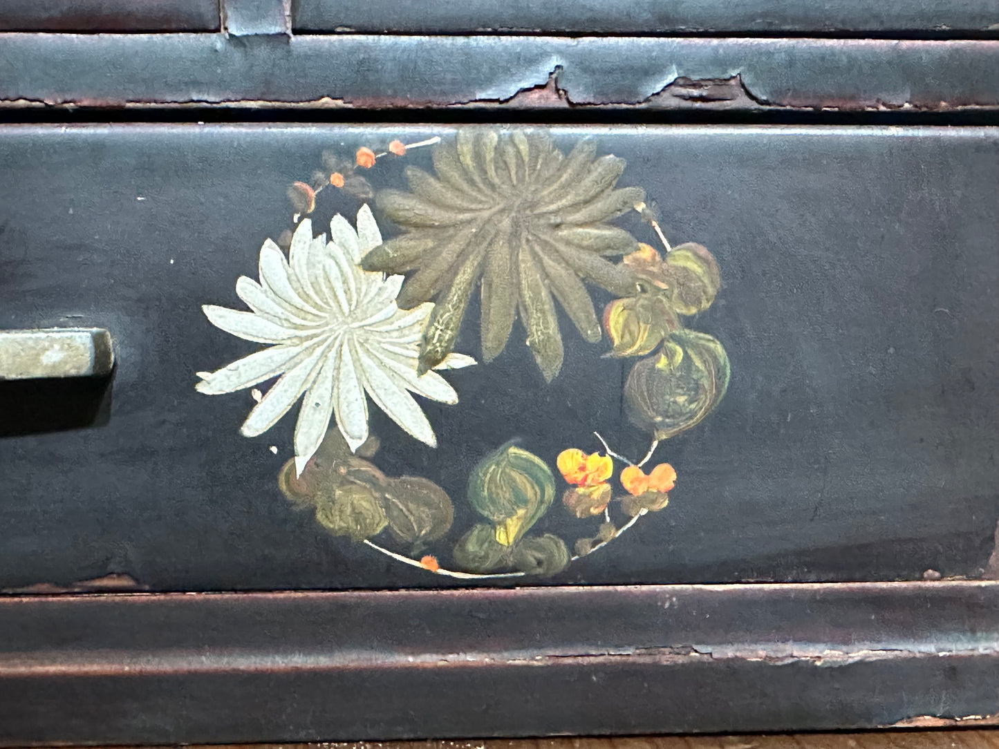 Antique Japanese Taisho Era c1920's Kiri Wood Haribako Sewing Tansu Flowers 11.5"