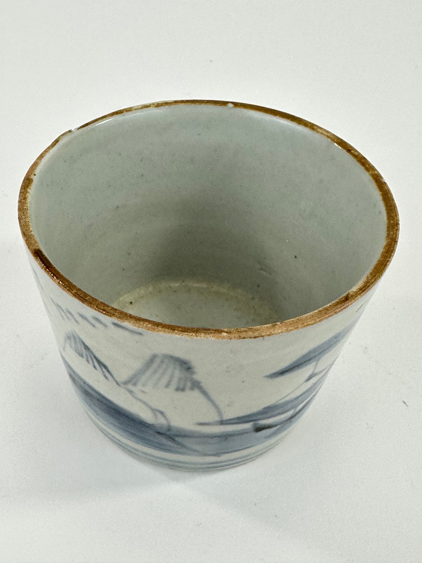 Antique Japanese Edo Period Blue & White Porcelain Sobachoko Sake / Tea Cup 3"