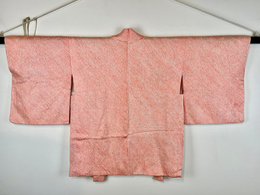 Vintage Japanese Silk Haori Coat in Shibori Tie-dye Style Soft Pink 28"L