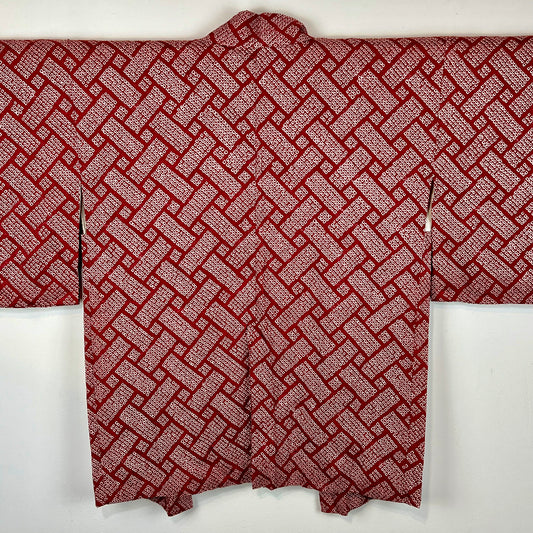 Vintage Japanese Silk Haori Coat in Shibori Tie-dye Style Cherry Red 30"L