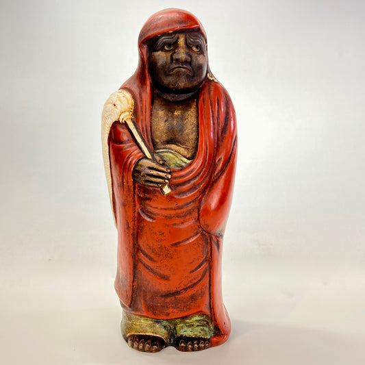 Vintage Japanese Ceramic Statue Bodhidharma in Red Robes Daruma 11"H