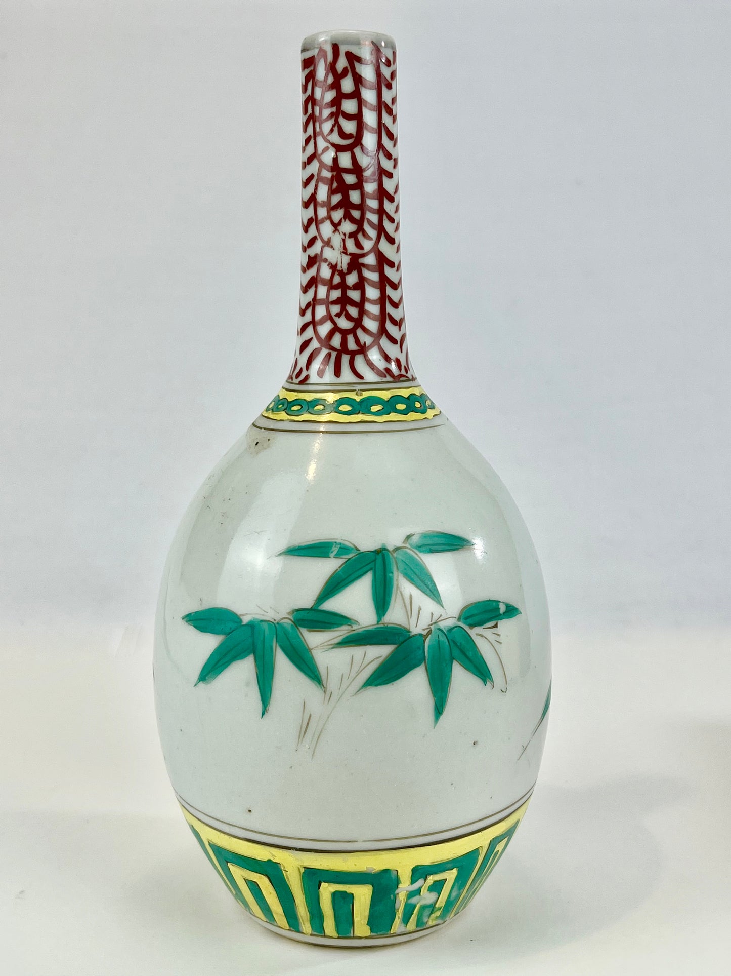 Antique Japanese c1890 Tokkuri Sake Bottle Vase Pine Bamboo Plum 9.5"