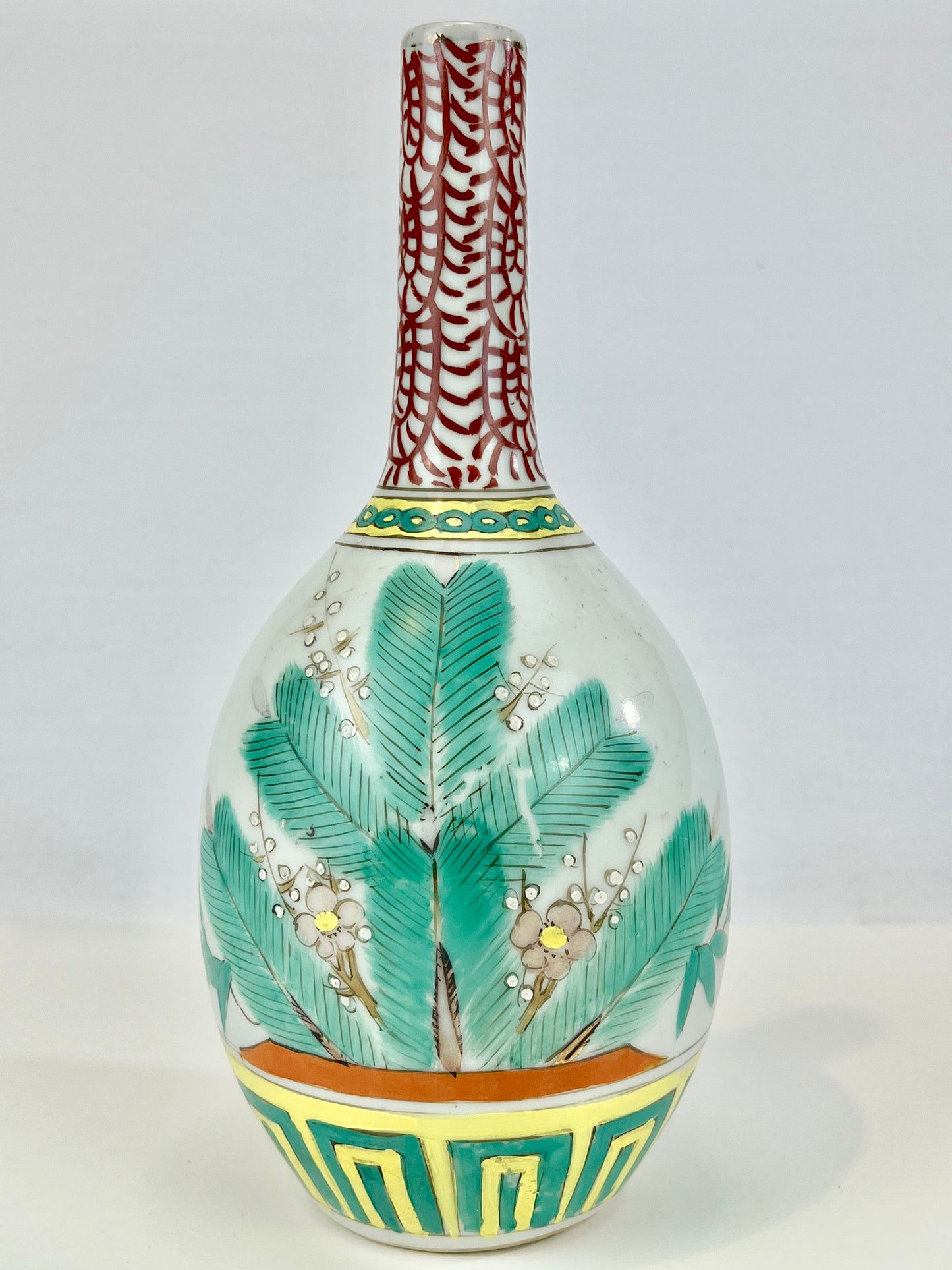 Antique Japanese c1890 Tokkuri Sake Bottle Vase Pine Bamboo Plum 9.5"