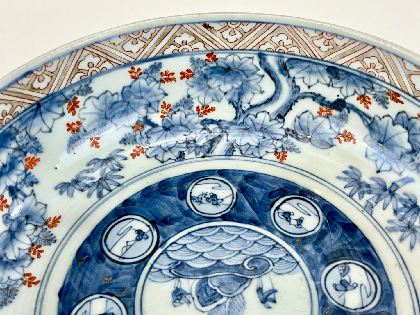 Antique Japanese Meiji Era 1800's Imari Ceramic Bowl Phoenix & Maple 9.5"
