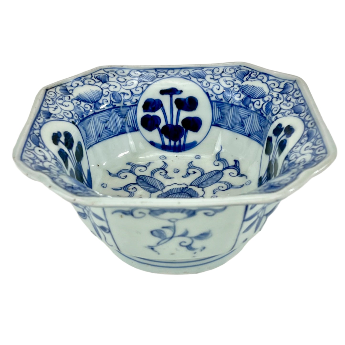Antique Meiji Hand Painted Imari Japanese Ceramic Square Bowl Blue & White 7”
