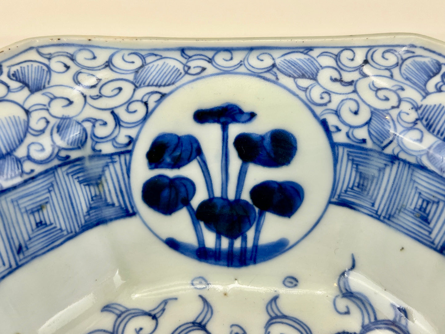Antique Meiji Hand Painted Imari Japanese Ceramic Square Bowl Blue & White 7”