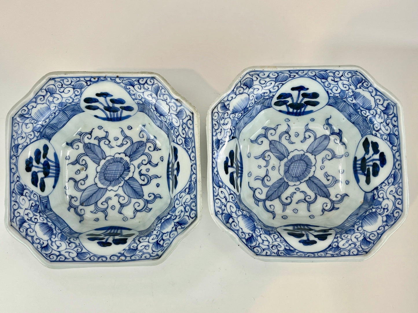 Antique Meiji Hand Painted Imari Japanese Ceramic Square Bowl Blue & White 7”