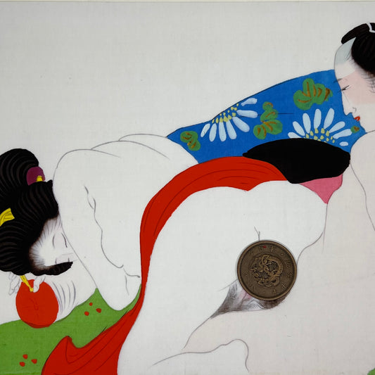 Shunga Japanese Erotic Art Giclee Print Hand Painting on Silk 10.25"x8" #24
