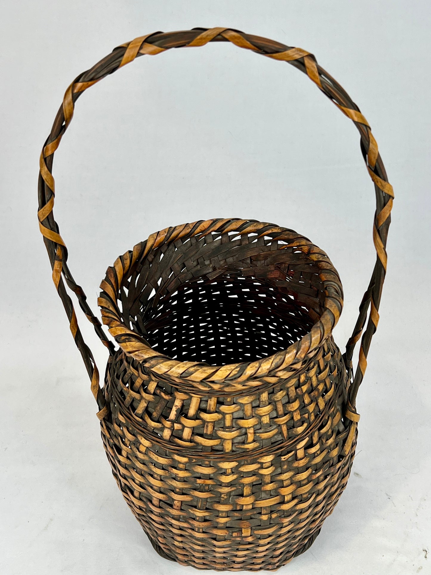 Antique Japanese Taisho Era c1920's Bamboo Kago Ikebana Basket 17"H