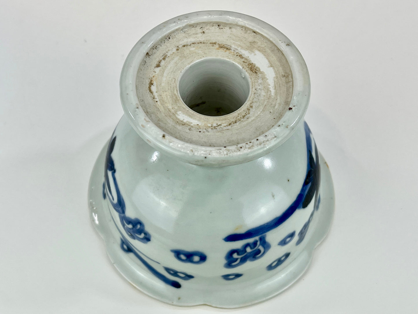 Antique Japanese Haisen 19th Century Blue & White Hand Painted Ceramic Cup Washer 6"D