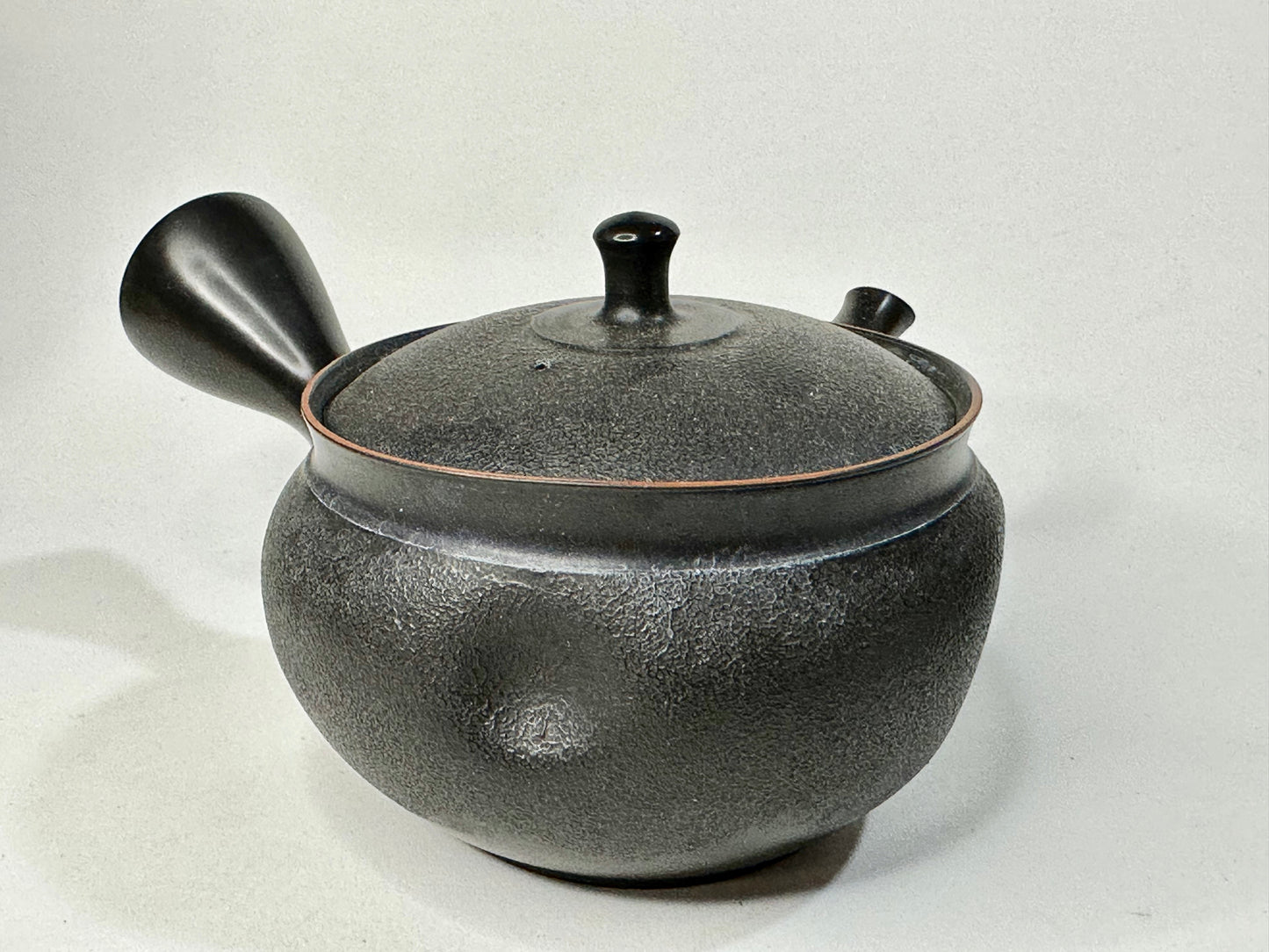 Vintage Prized Japanese Kyusu Sencha Tea Black Ceramic Tea Pot Hallow Side Handle Signed