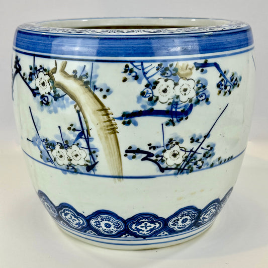 Antique Japanese Meiji Era Ceramic Imari Hibachi Brazier Plum blossom Motif 11”
