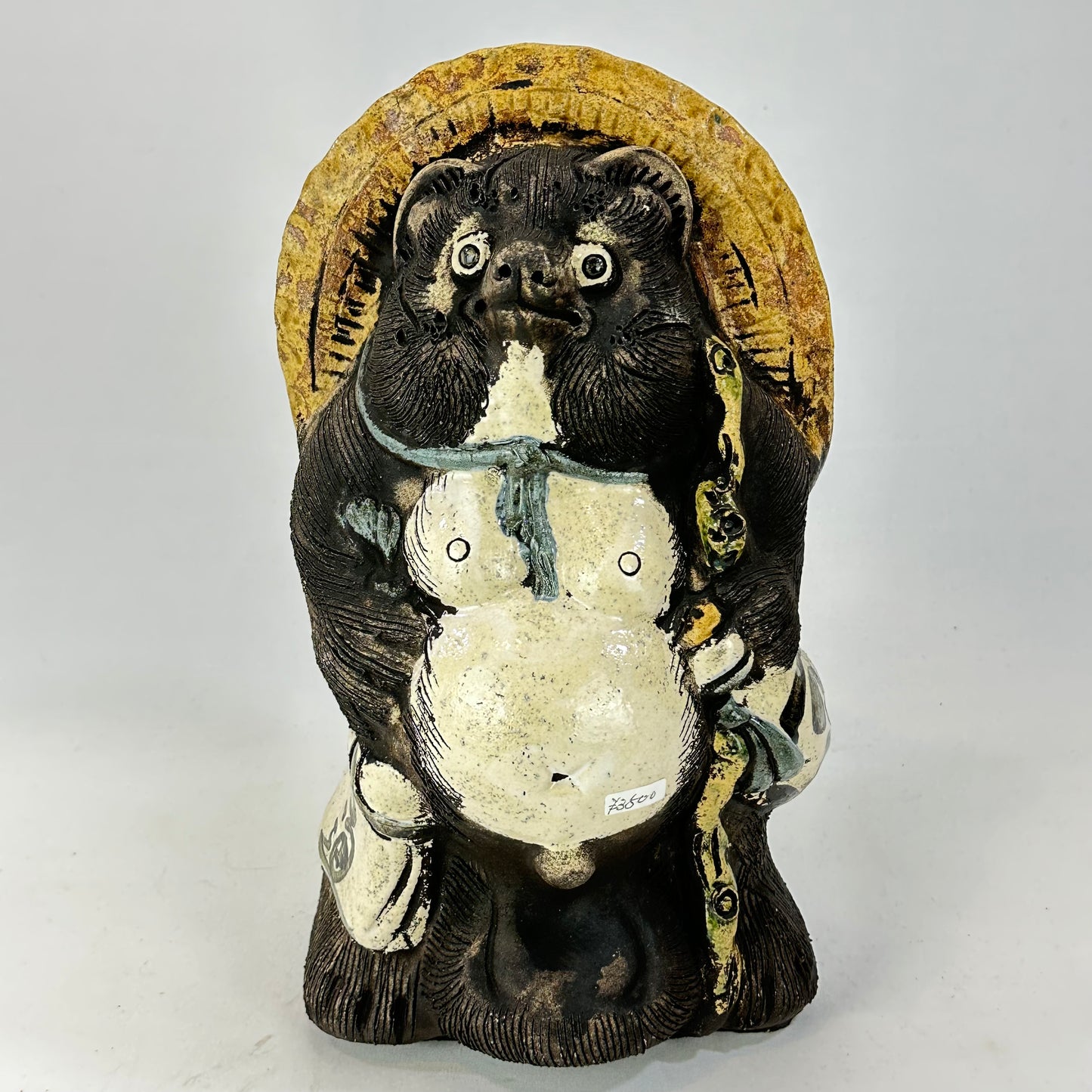 Vintage Japanese Ceramic Tanuki Statue Abundance & Prosperity 12"H