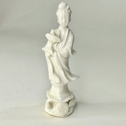 Vintage Chinese Quan-Yin Statue Porcelain God/Gooddess of Compassion Standing Pose 3”