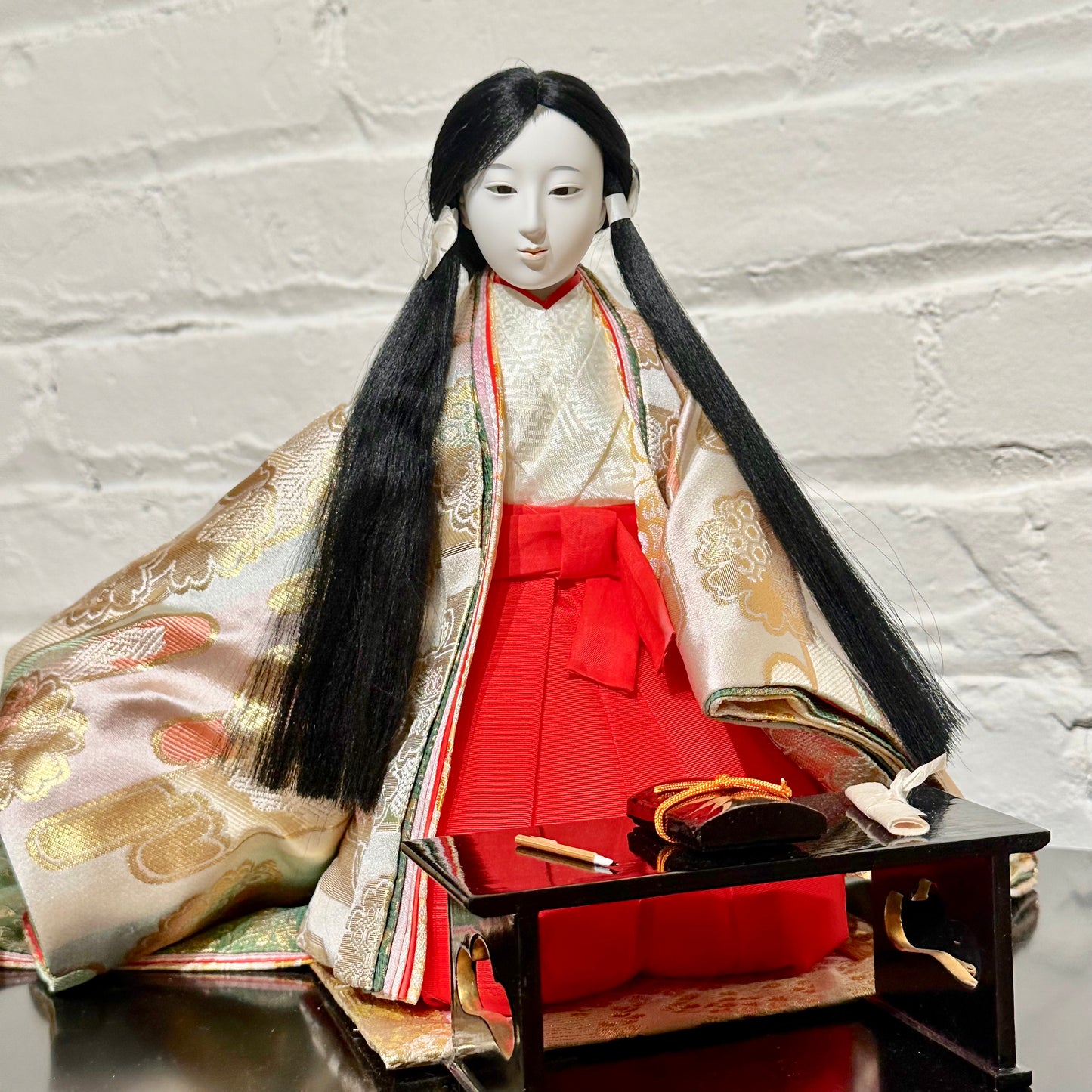 Vintage Japanese Empress Doll in Kimono w/ Writing Tools 9"