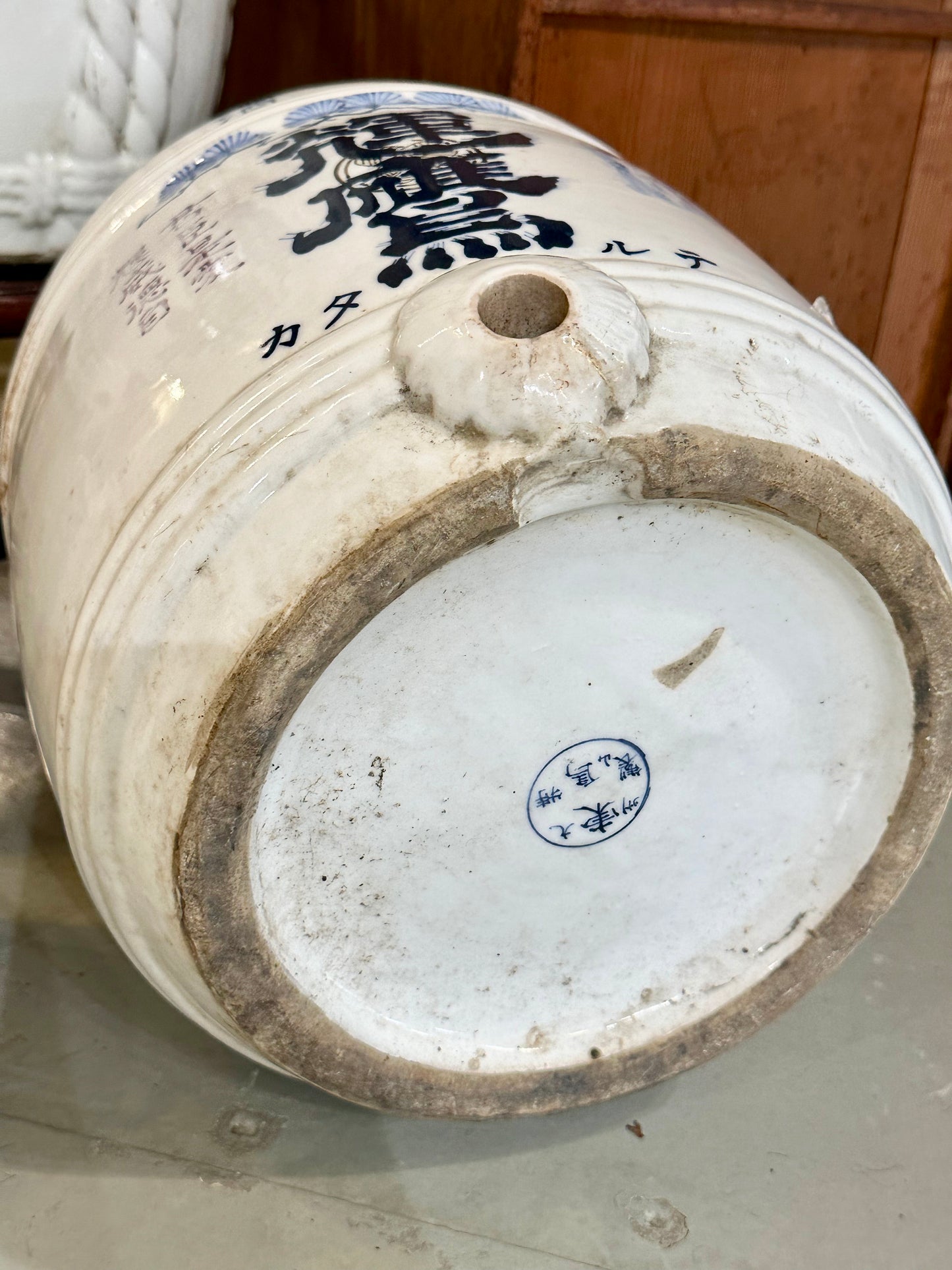 Antique Japanese (c 1920) Hand Painted Sake Tokkuri Jug Blue & White 14"