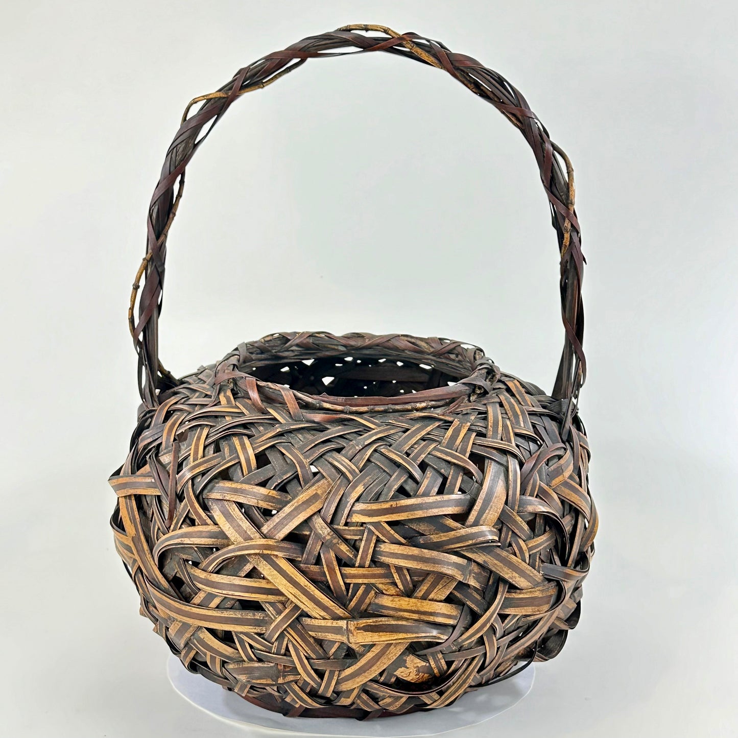 Antique Japanese Taisho Era c1920's Bamboo Kago Ikebana Basket 12"