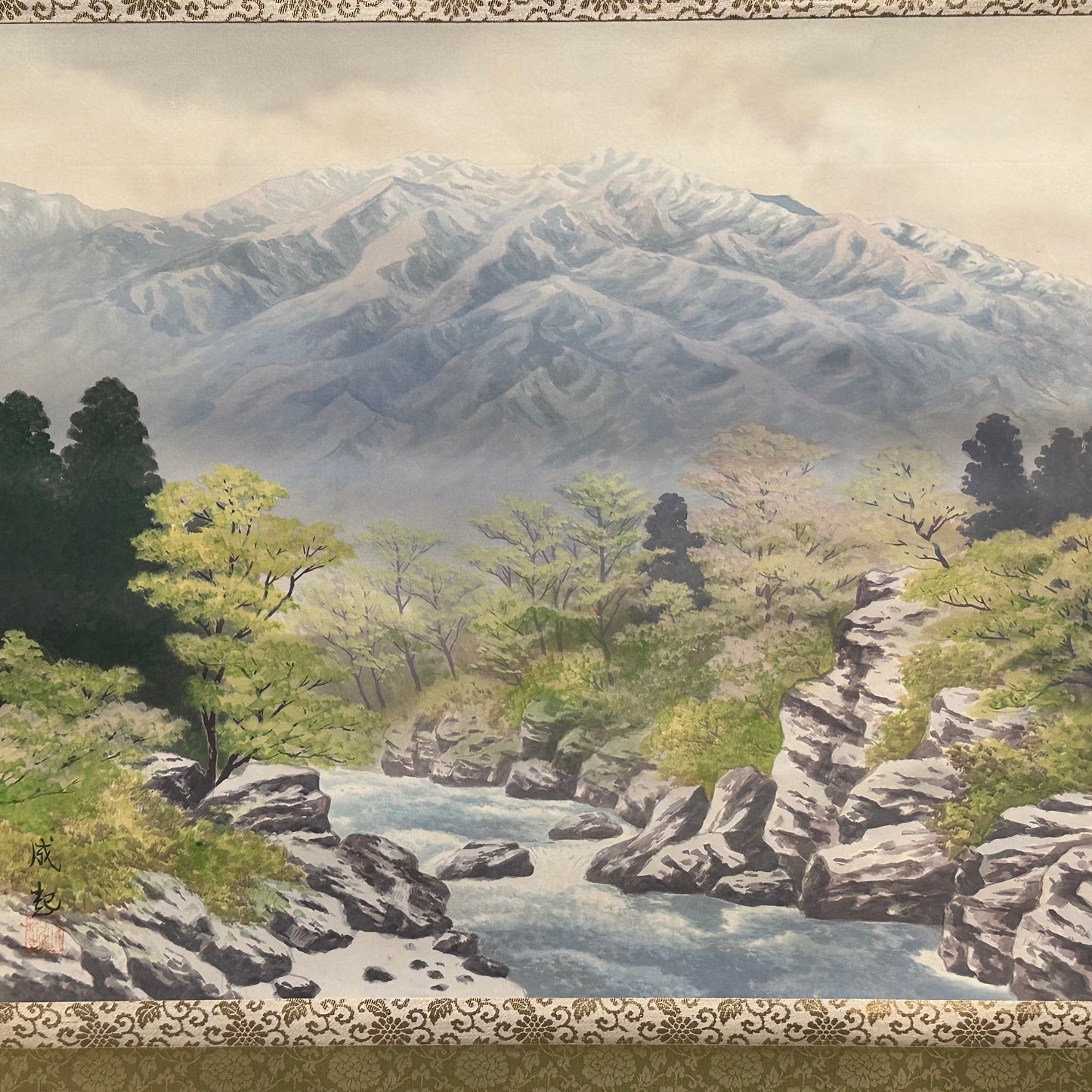 Japanese Scroll Hand Painted Mid 1900’s Mountain Stream
