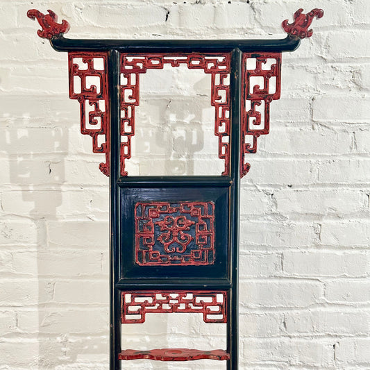 Antique Chinese Qing Dynasty Red & Black Lacquered Hanging Stand