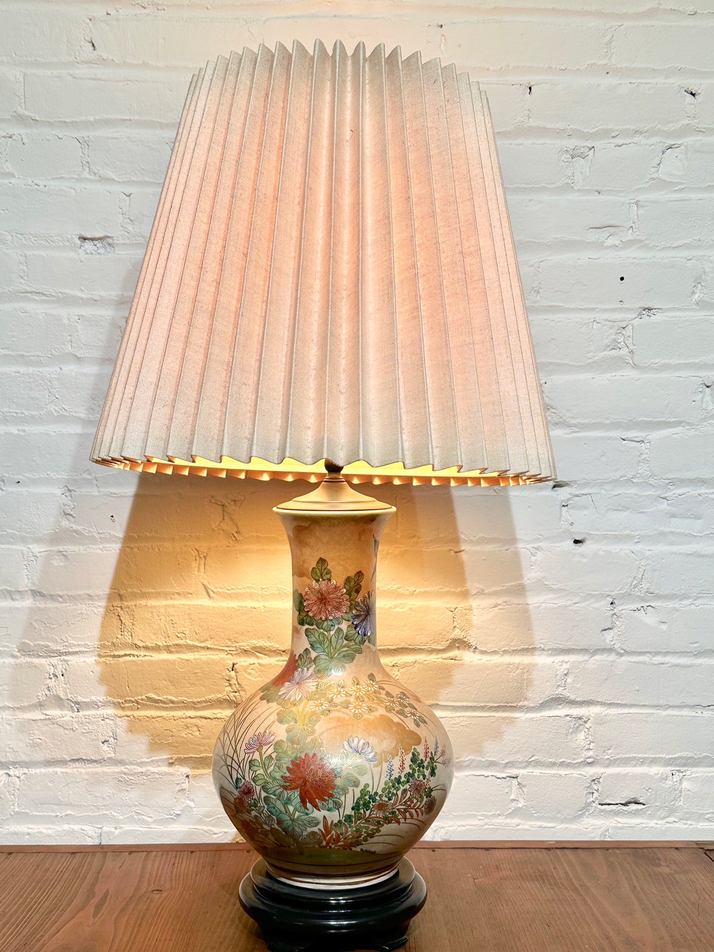 Vintage Japanese Kutani Vase Lamp Decorative Porcelain 33"