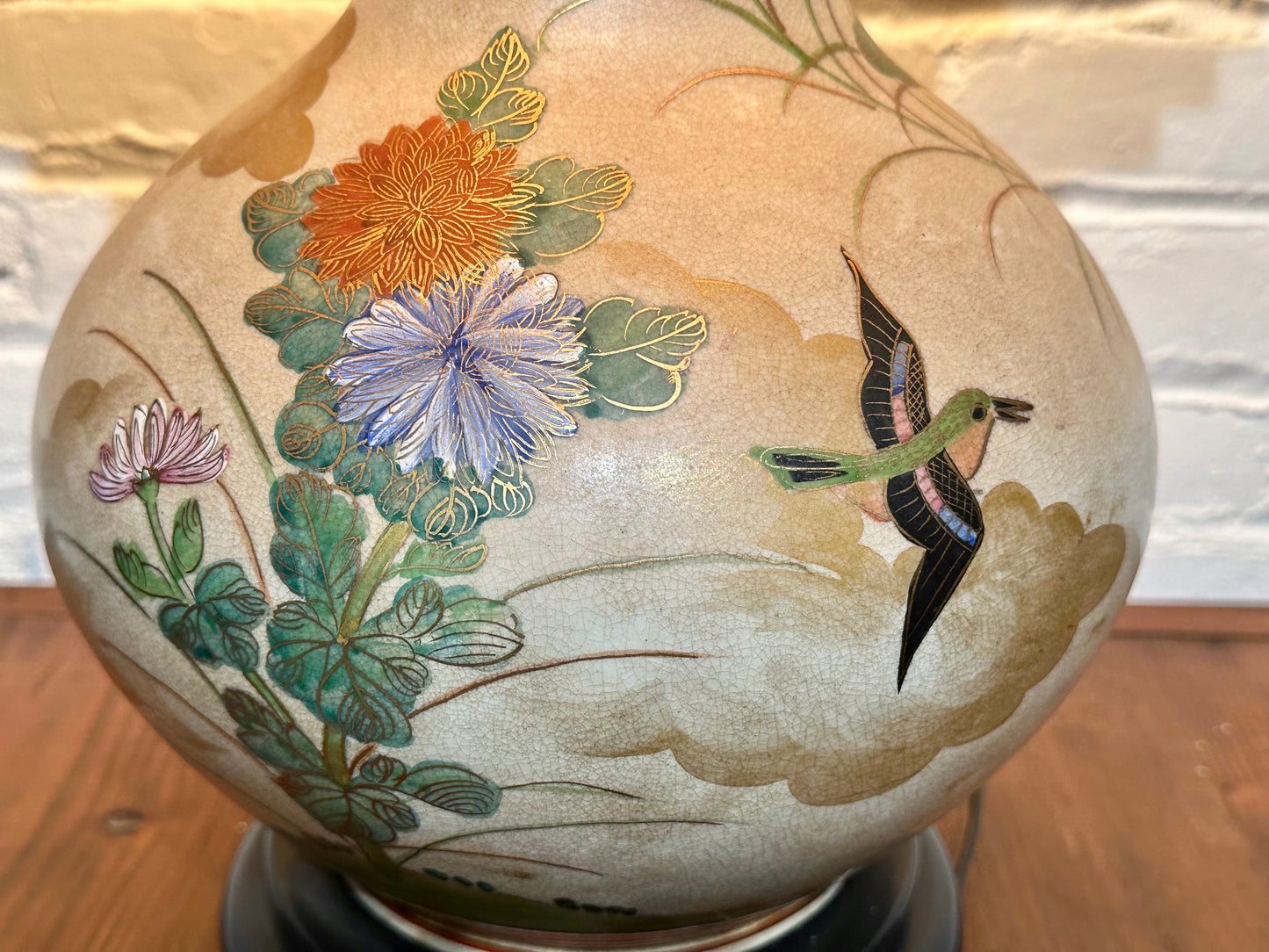 Vintage Japanese Kutani Vase Lamp Decorative Porcelain 33"