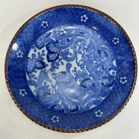 Antique Japanese c1900 Meiji Era Ceramic Imari Plate Phoenix & Floral 12"