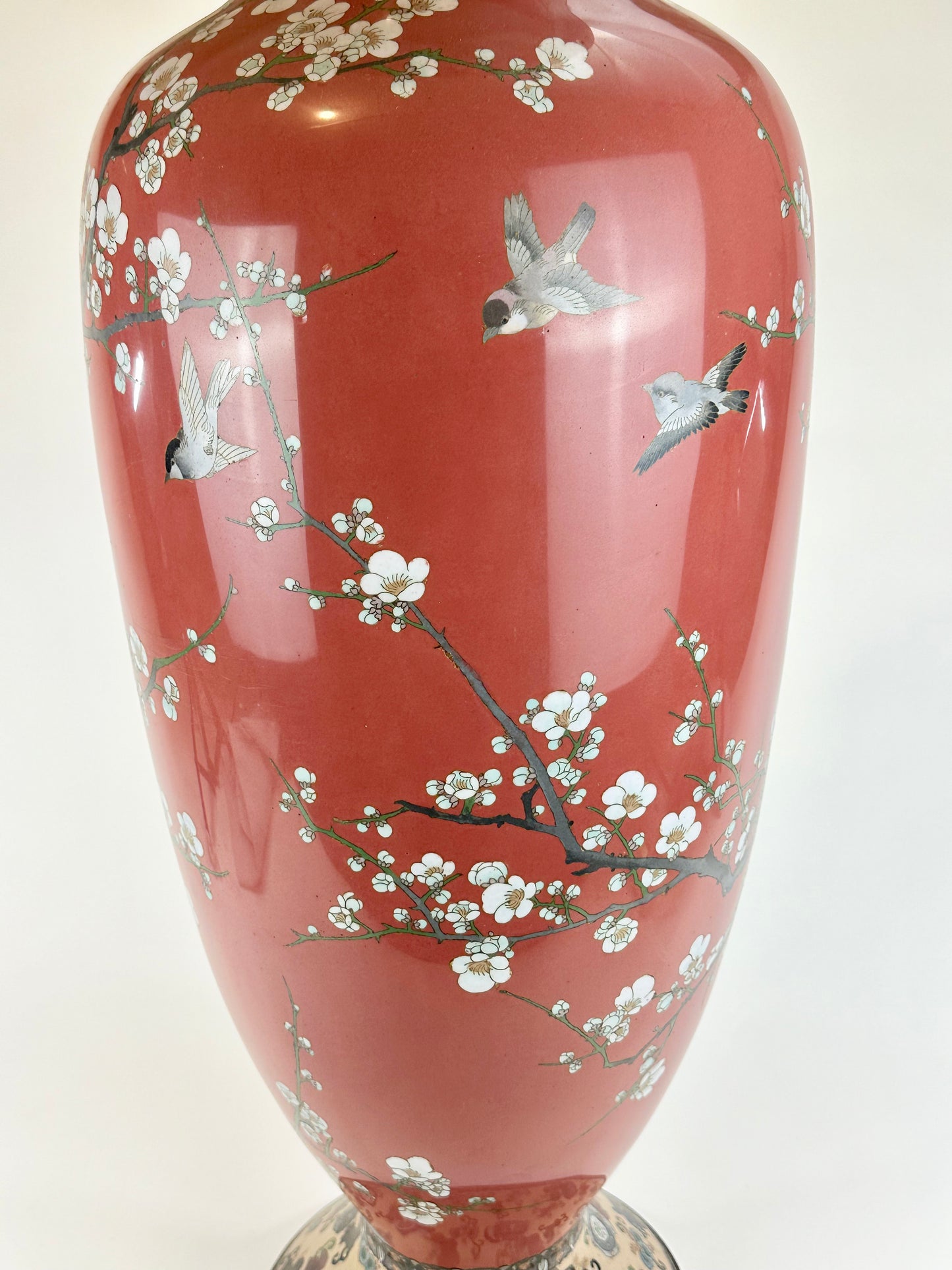 Rare Antique Japanese Meiji Era (late 1800's) Cloisonné Vase Falcon 34"