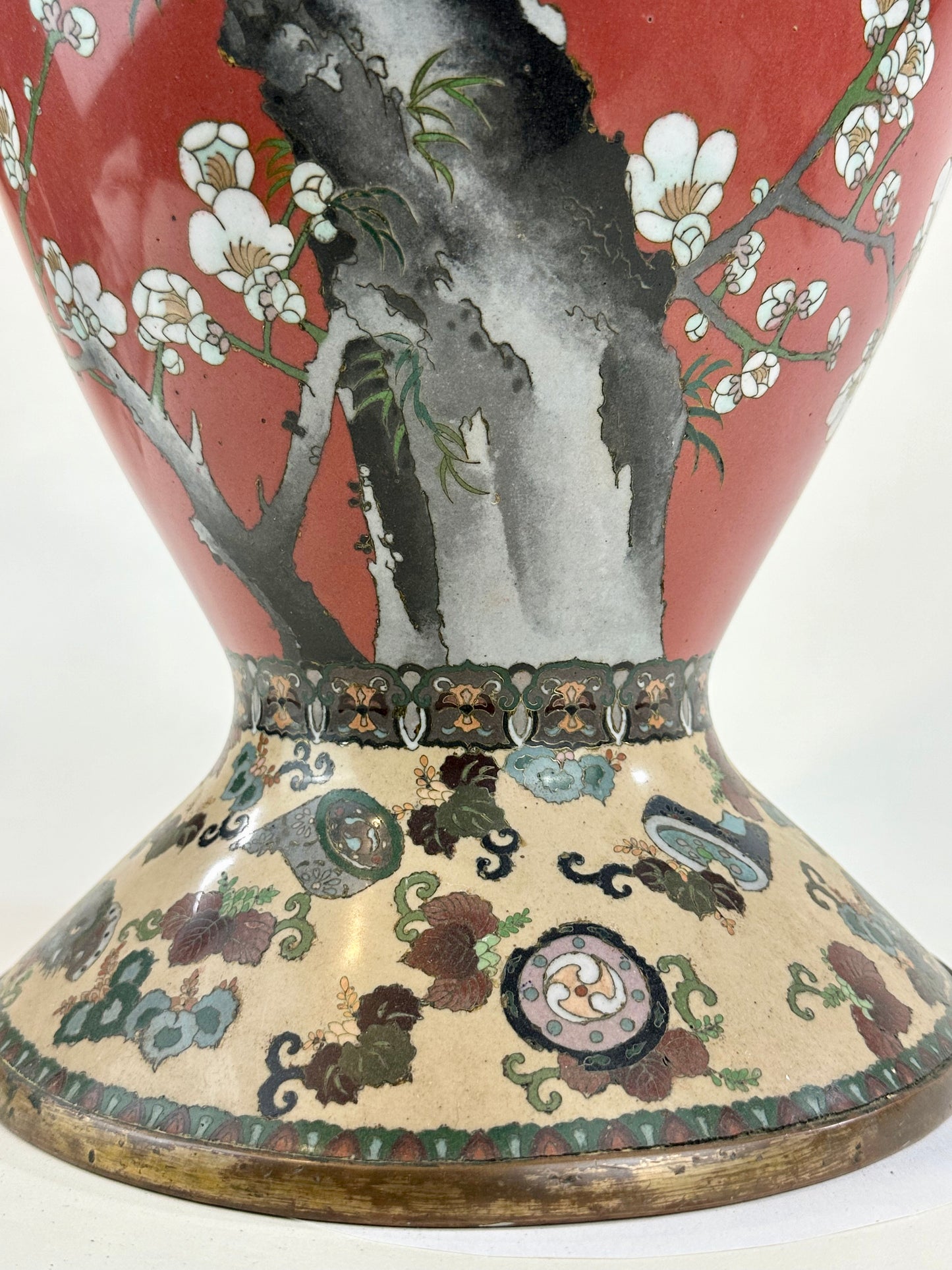 Rare Antique Japanese Meiji Era (late 1800's) Cloisonné Vase Falcon 34"