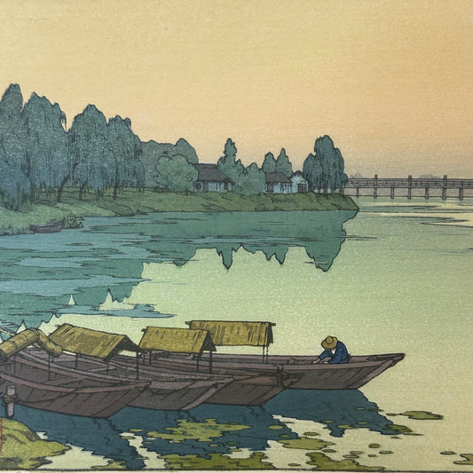 "Yodo River" Toshi Yoshida Woodblock Print Signed Original 1942 吉田 遠志