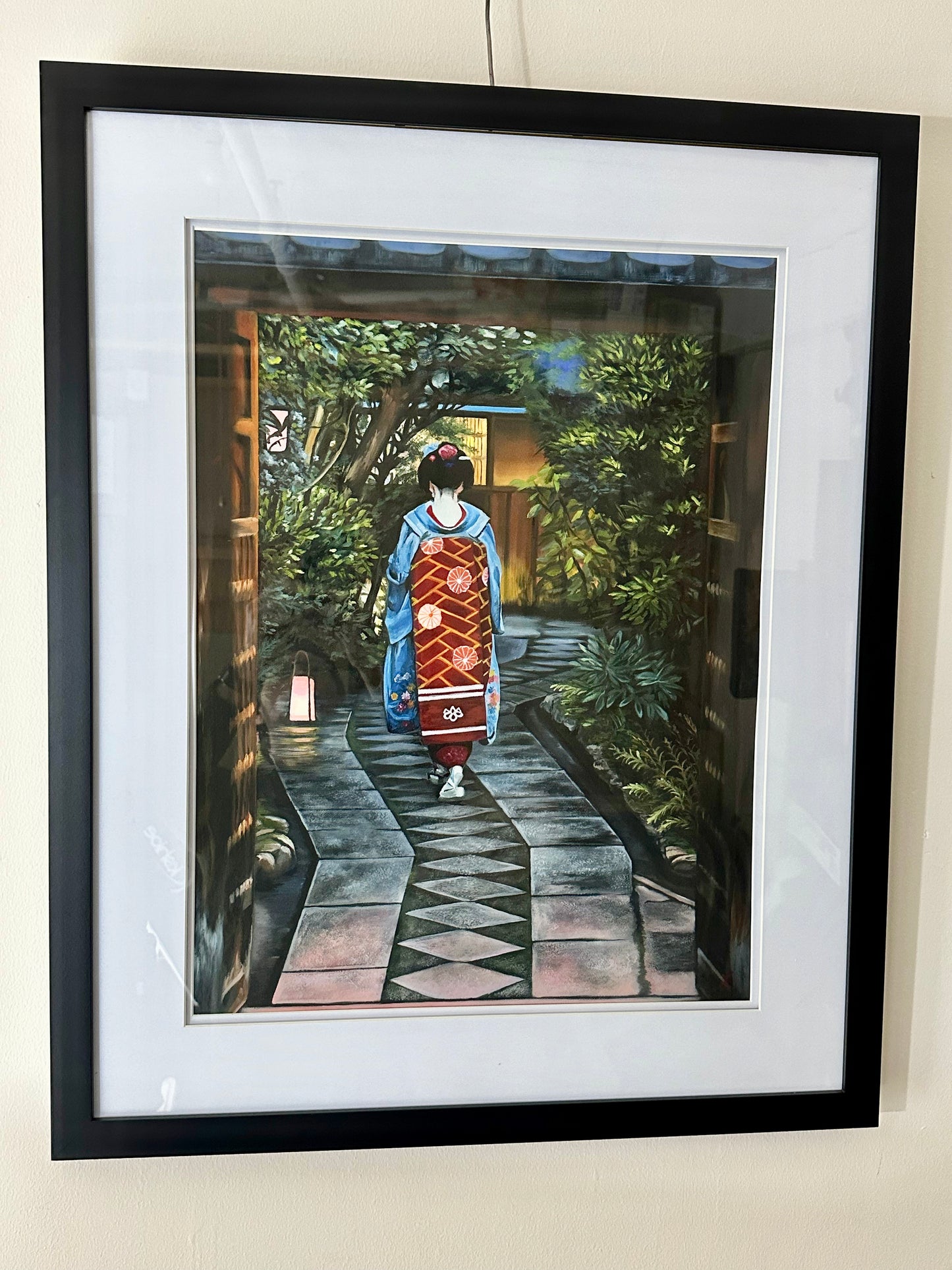 "Gion" by Laura Virgin Framed Giclée Print 26"x32" Geisha Kyoto