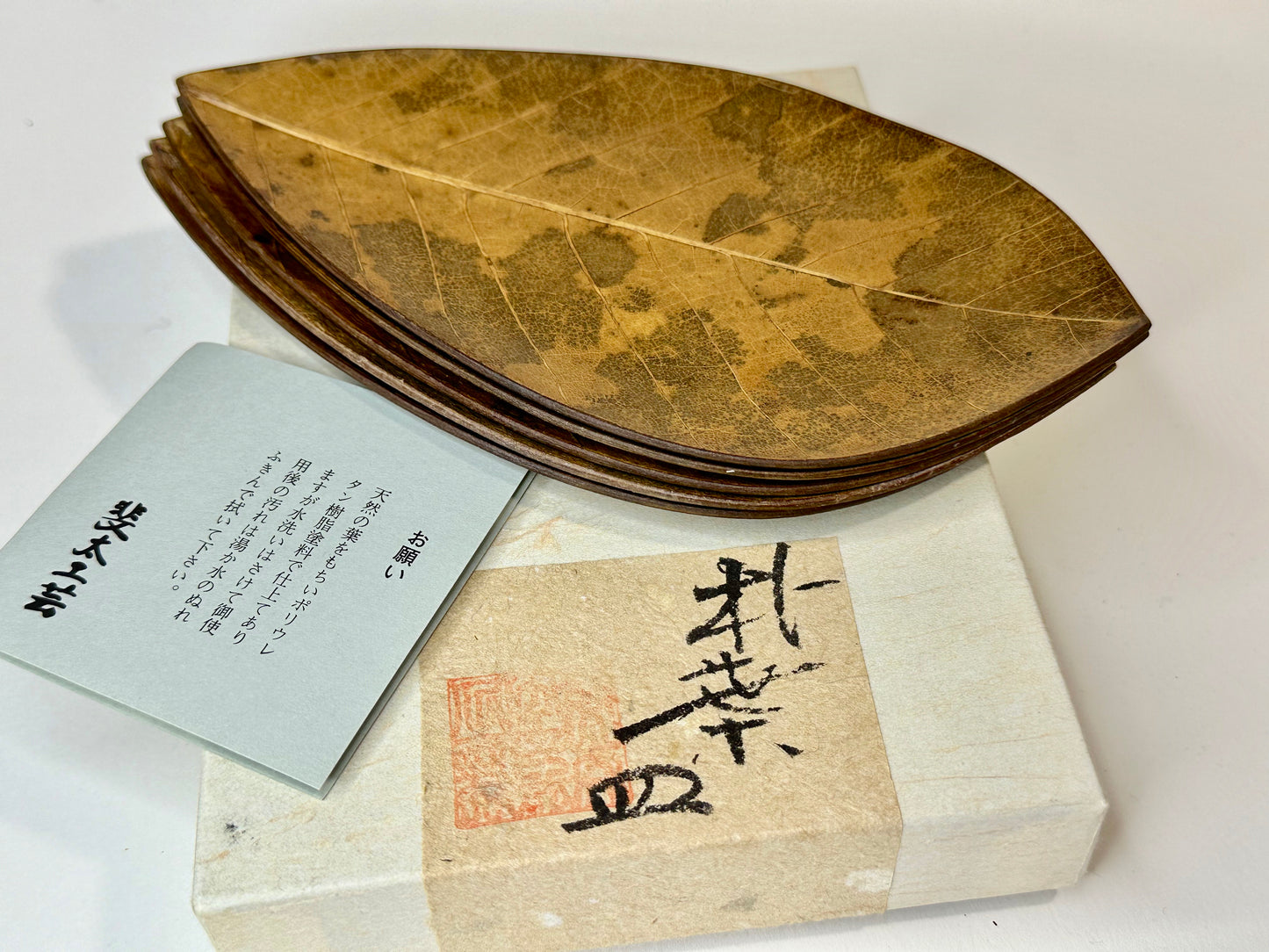 Vintage Japanese Set of 5 Plates Kashizara Sushi Dish Magnolia Leaf 7"