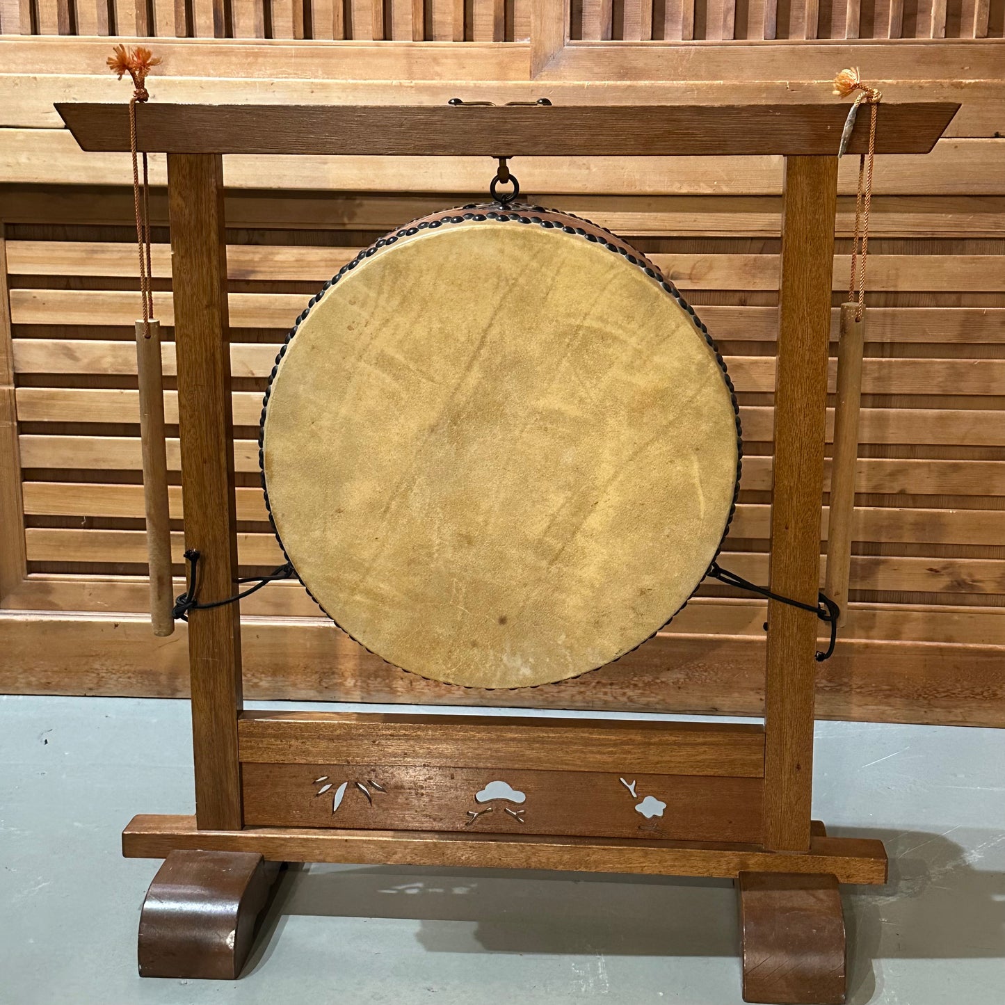 Vintage Japanese Taiko Drum w/ Stand Sticks 26"x18"